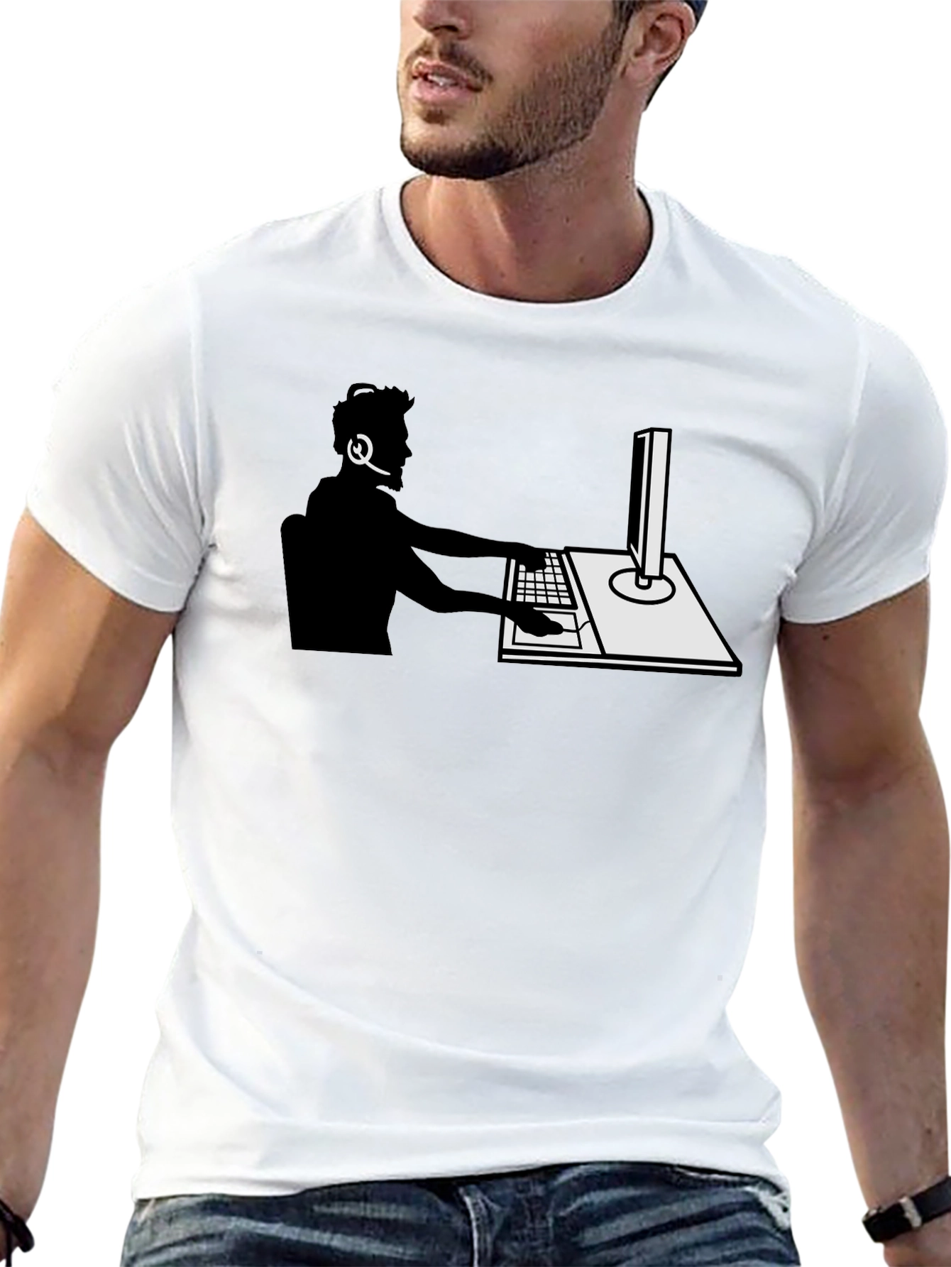 Gamer Silhouette Graphic Tee - Black Cotton T-Shirt