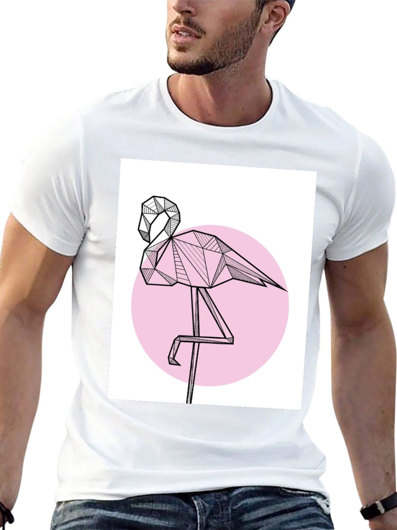 Geometric Flamingo Black T-Shirt