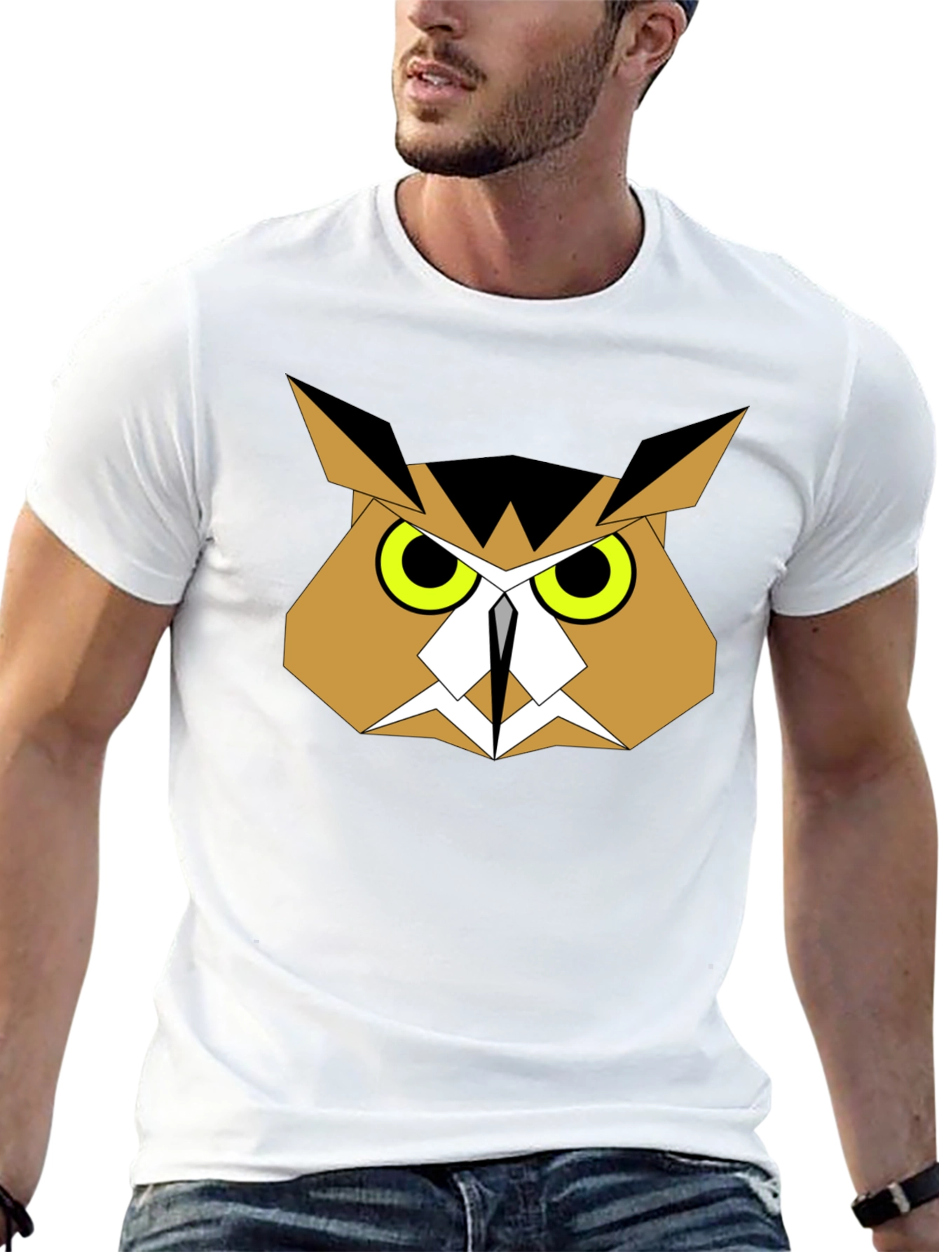 Geometric Owl Graphic Tee - Black Cotton