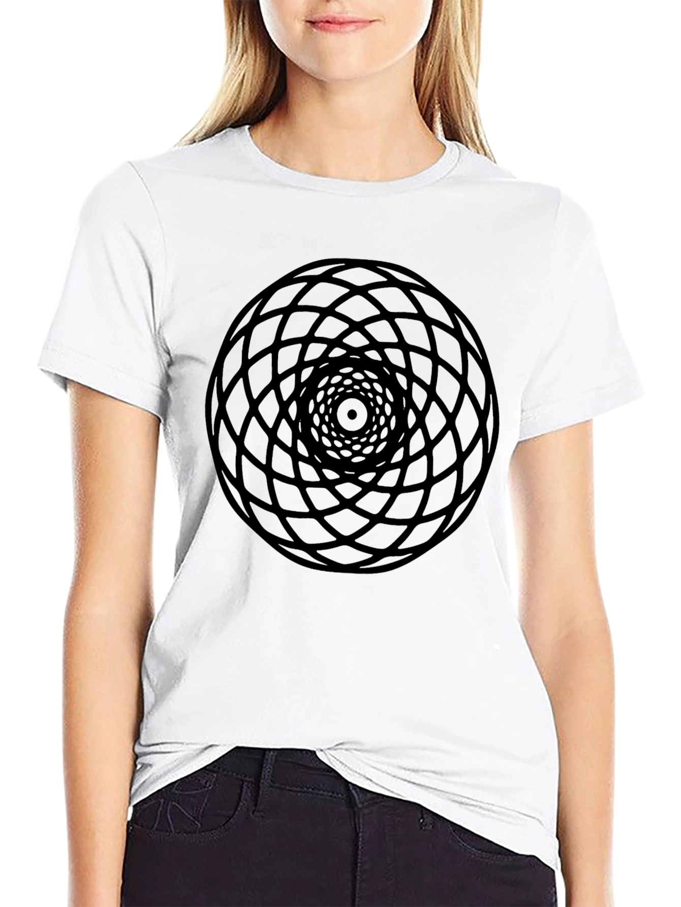 Geometric Circle Design Black T-Shirt