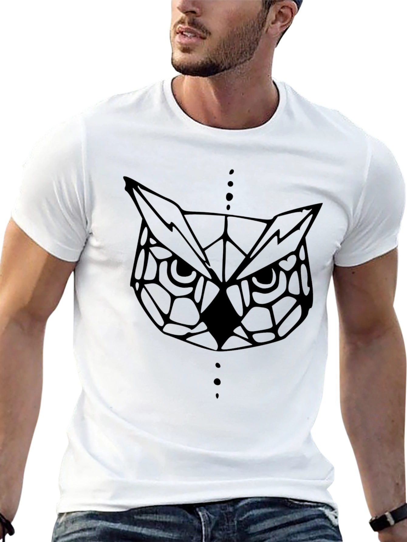 Geometric Owl Graphic Tee - Modern Black T-Shirt