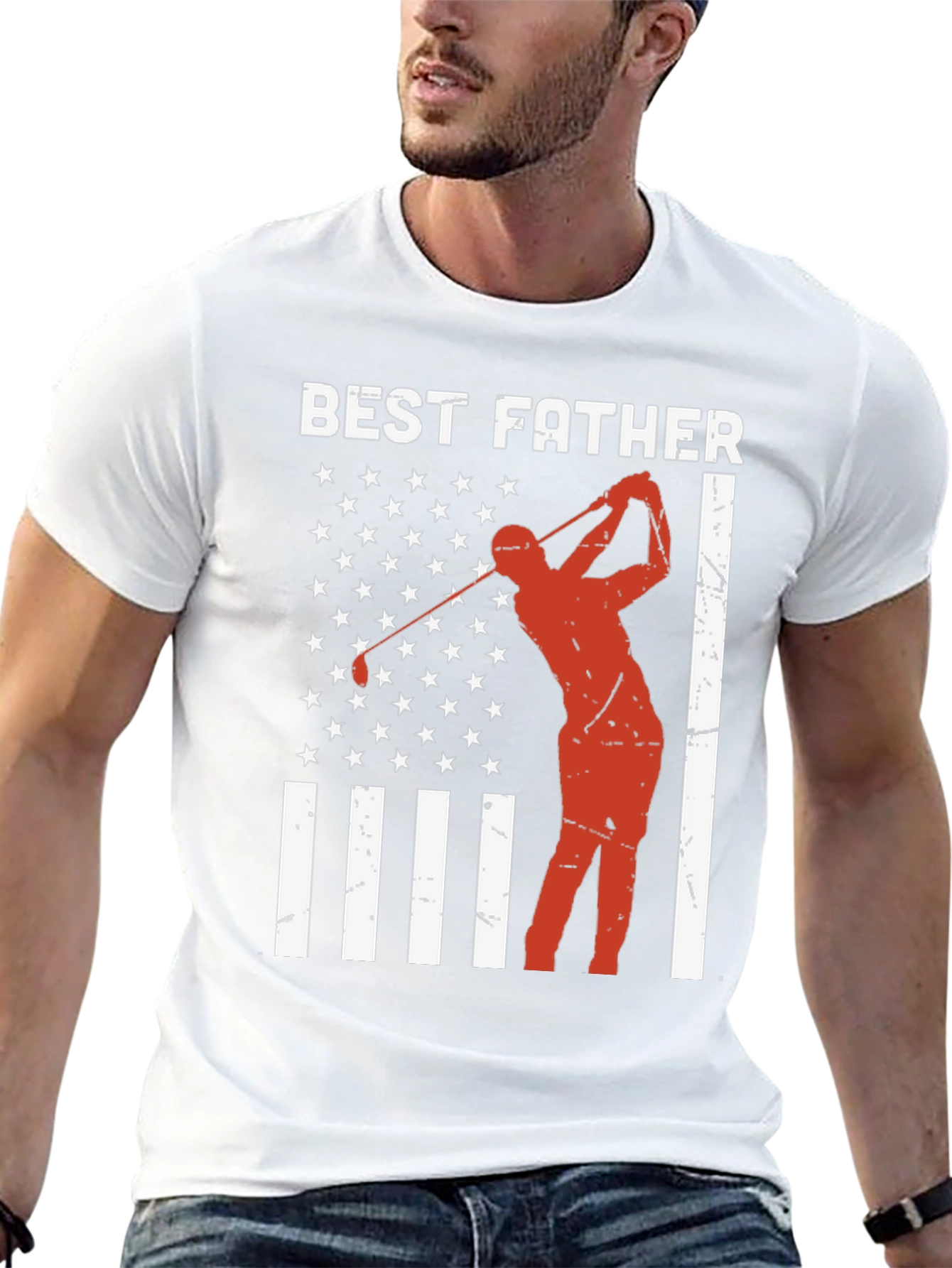 Best Father Golf T-Shirt - American Flag Design