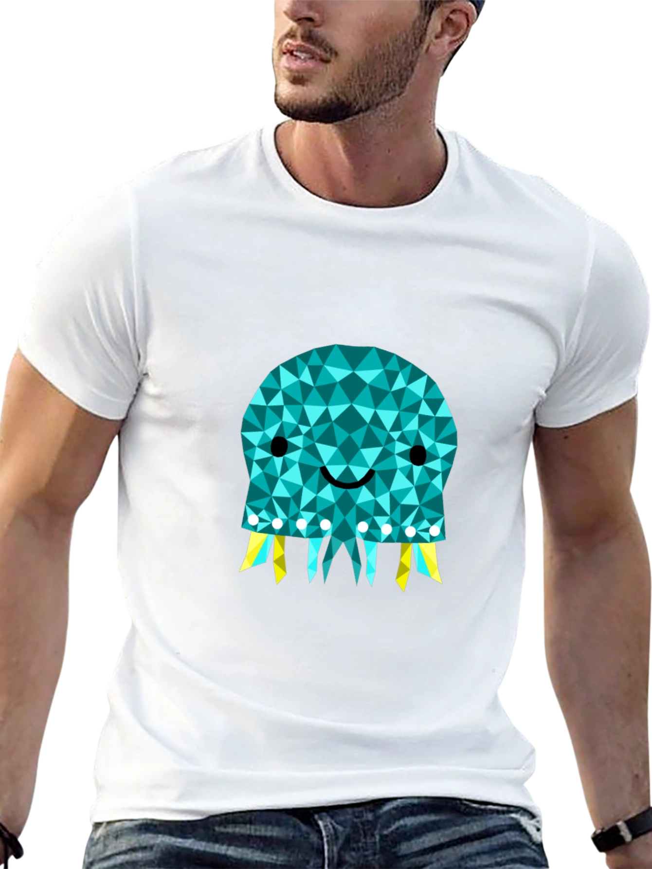 Geometric Jellyfish Graphic Tee - Black