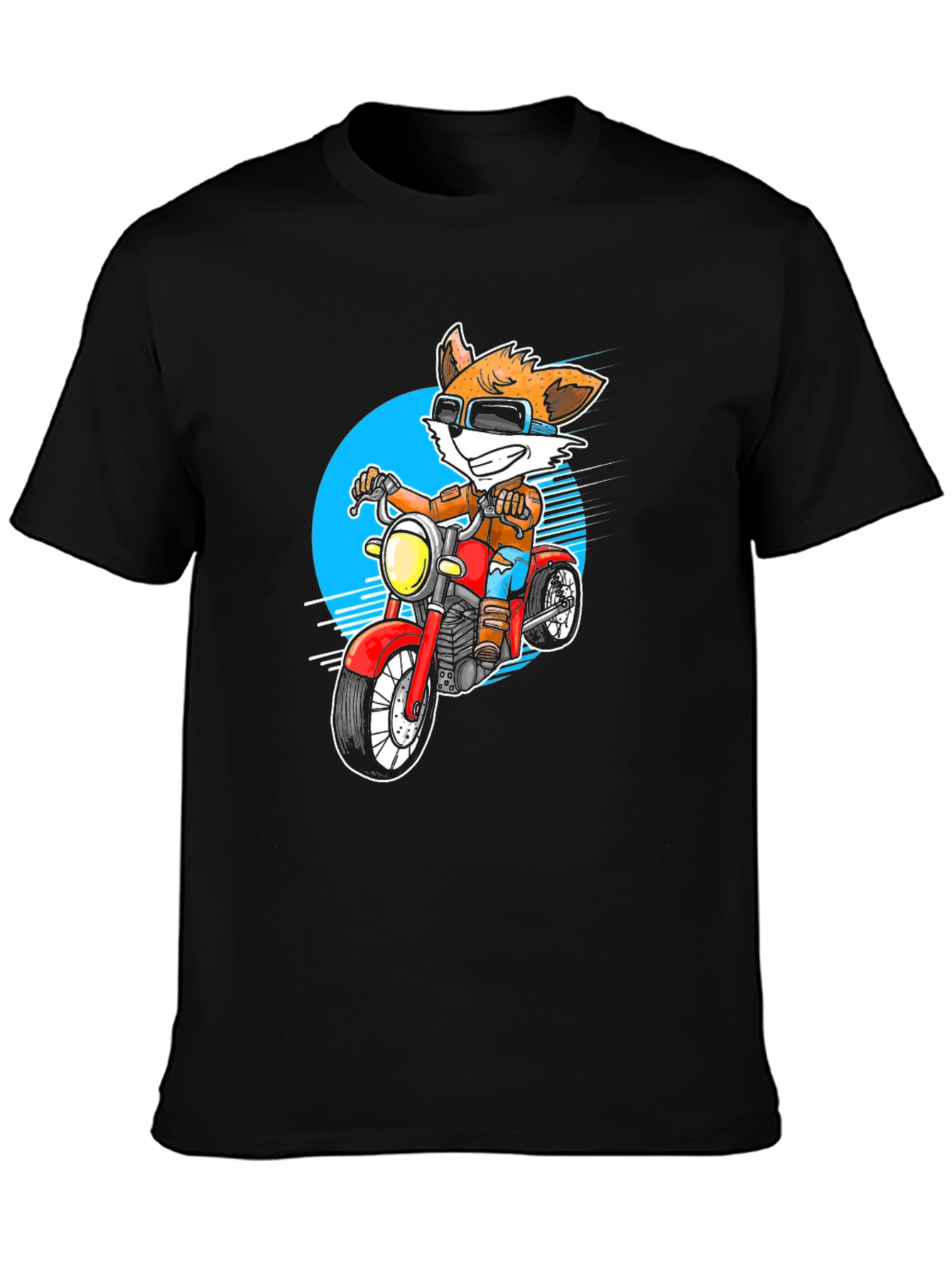 Cool Fox on Motorcycle Graphic Tee - Black