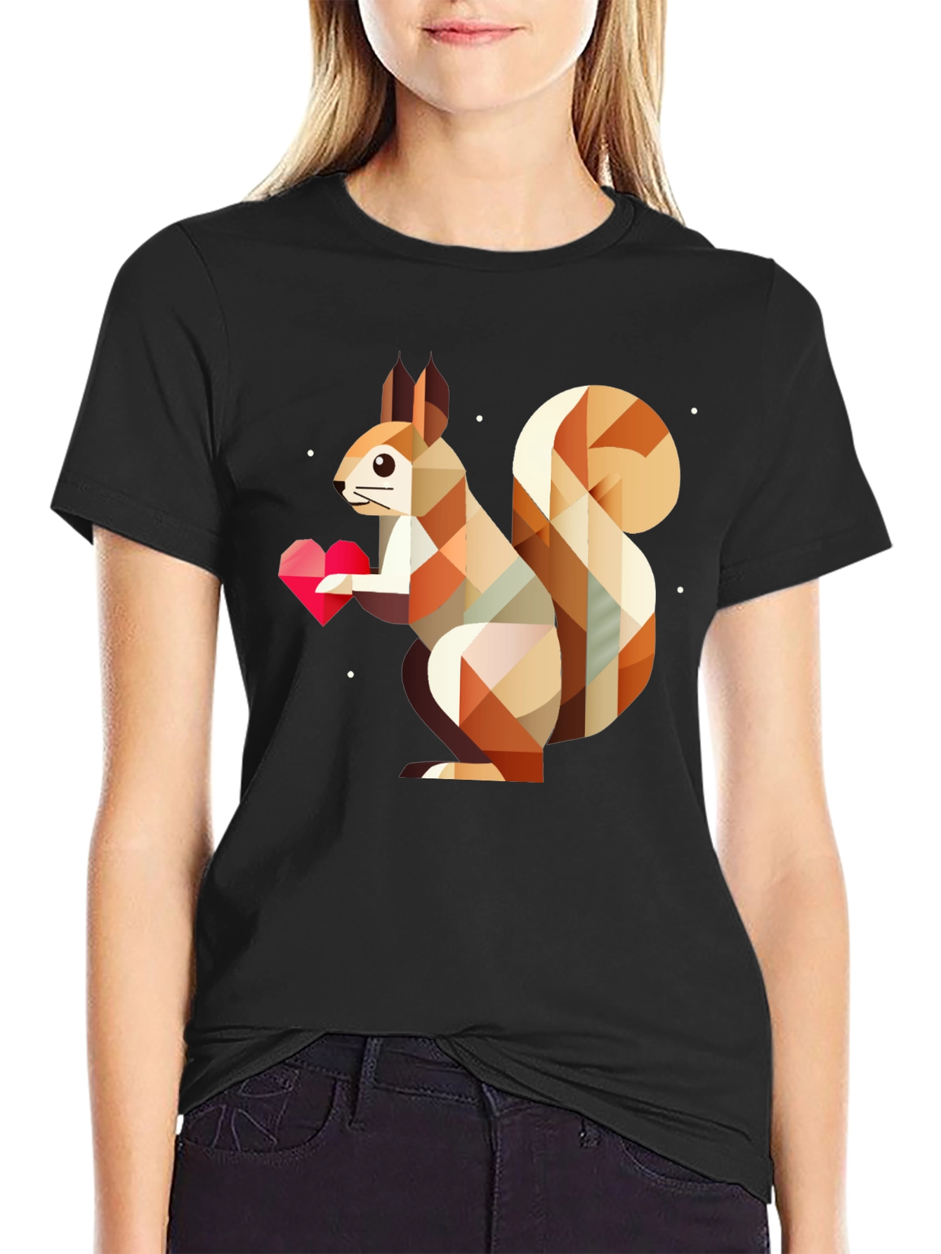 Geometric Squirrel Holding Heart Valentines Day T-Shirt