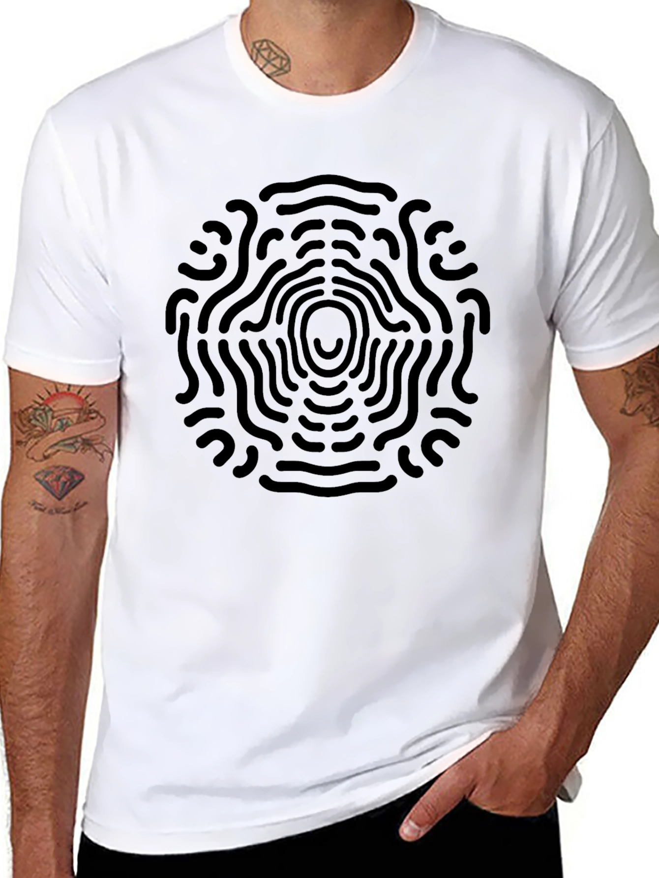 Abstract Circular Design Black T-Shirt