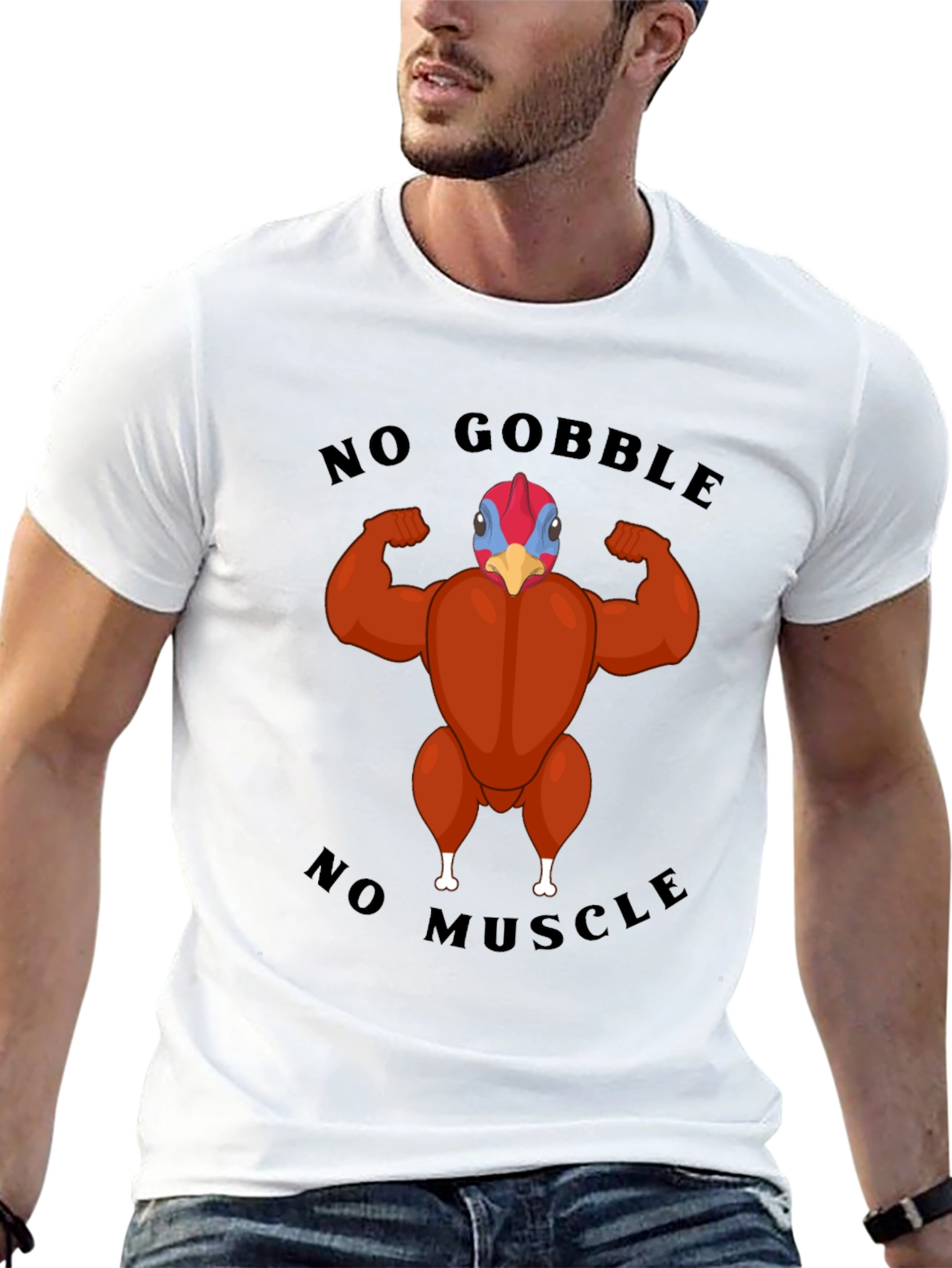 Funny Turkey Muscle T-Shirt - No Gobble No Muscle!