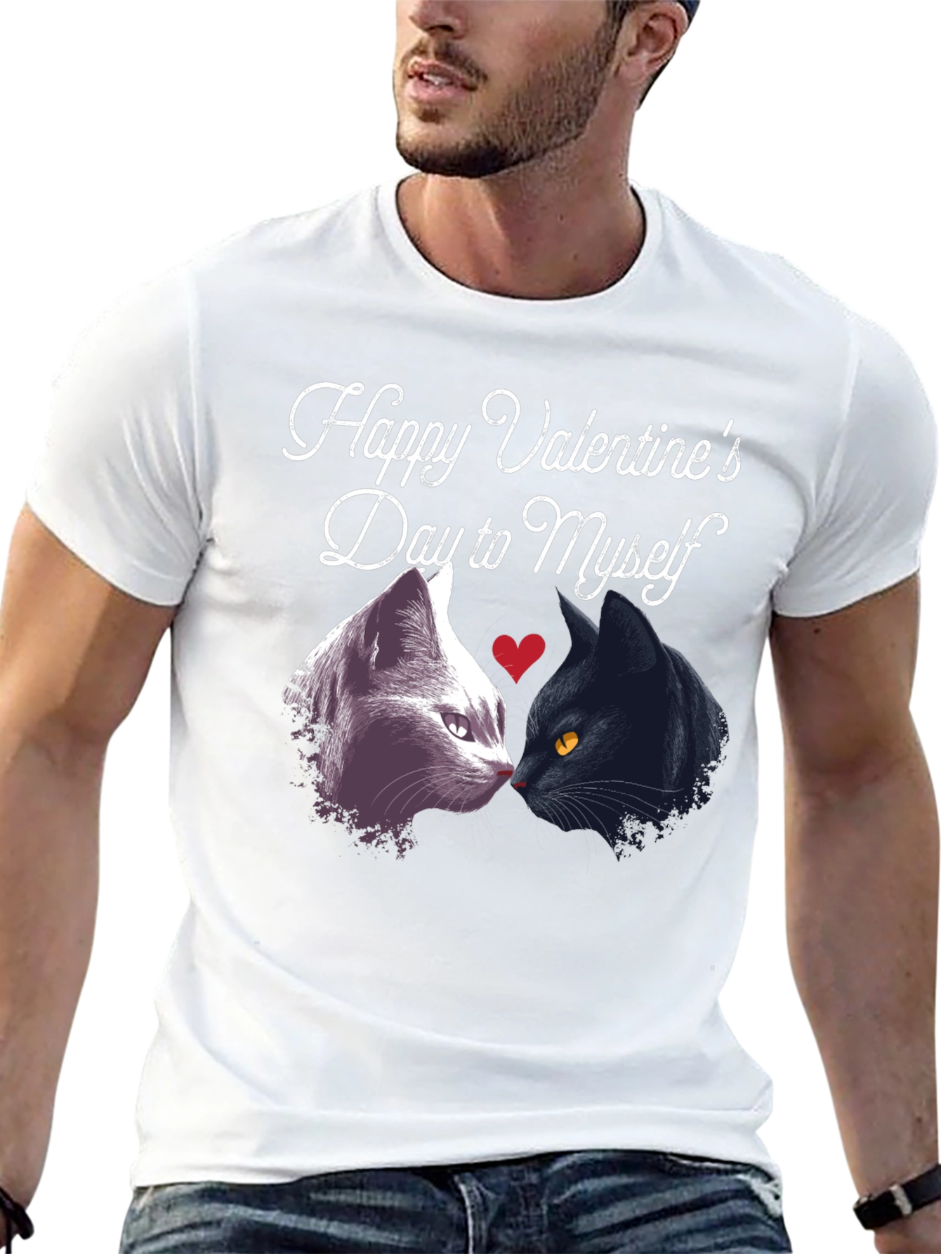 Funny Valentines Day Cats Black T-Shirt