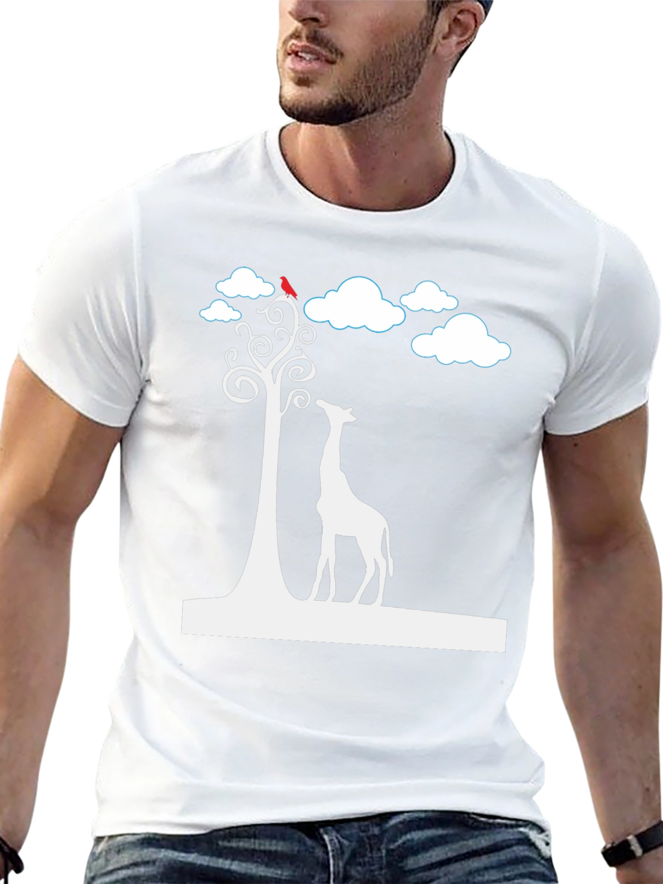 Giraffe & Tree Graphic Tee - Stylish Black T-Shirt