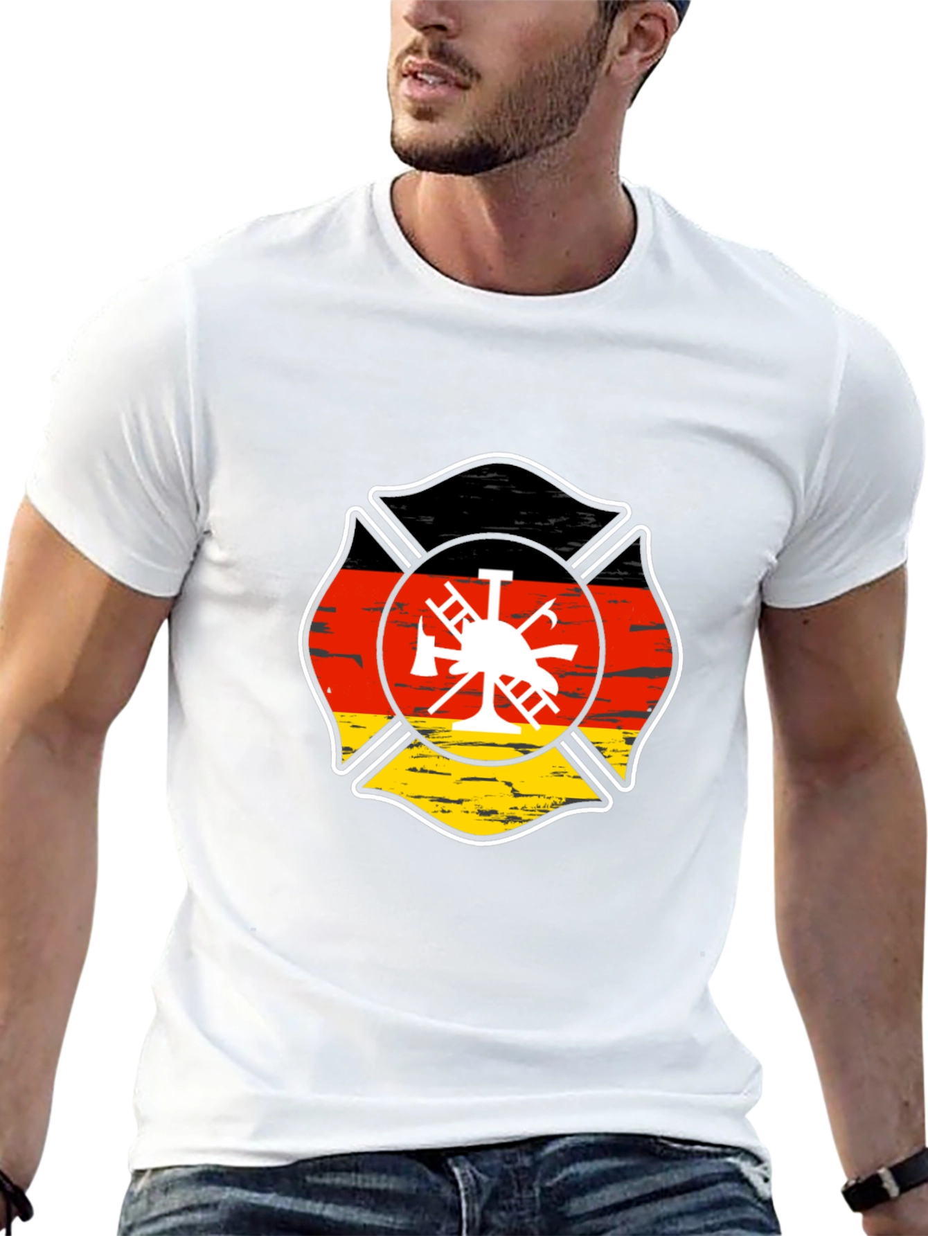 German Flag Firefighter Maltese Cross Black T-Shirt