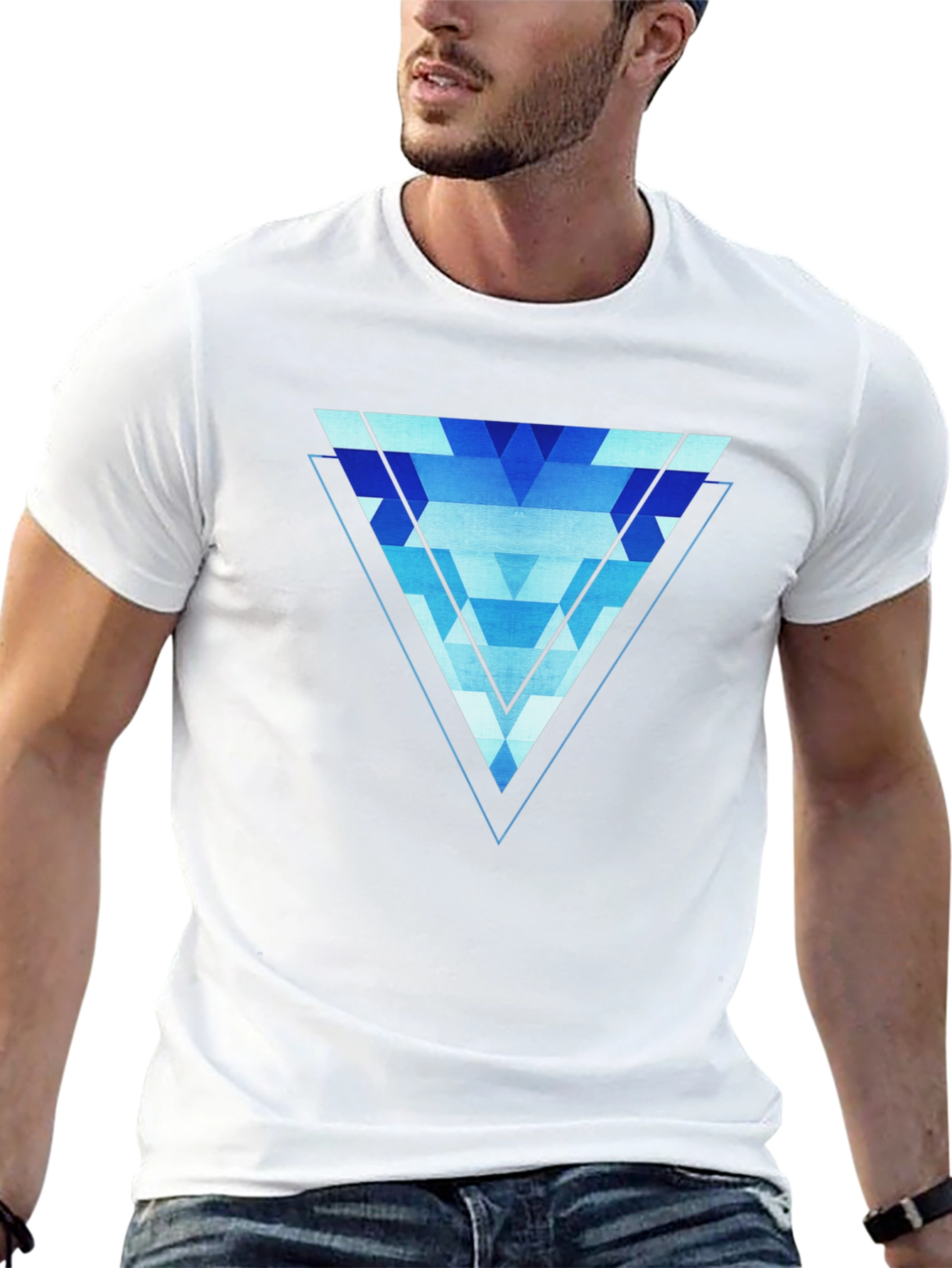 Geometric Blue Triangle Graphic Tee