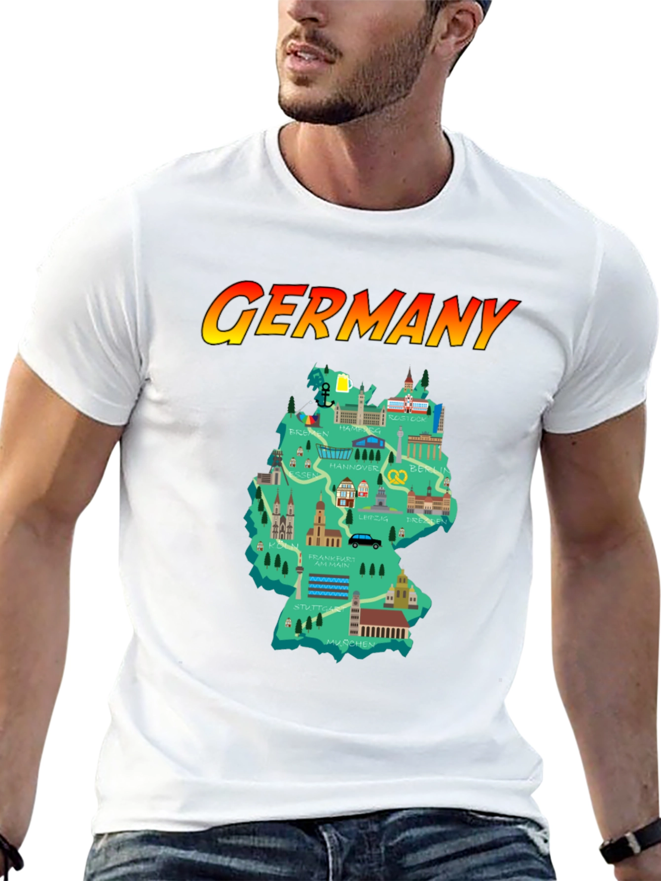 Germany Map T-Shirt - Landmarks & Cities