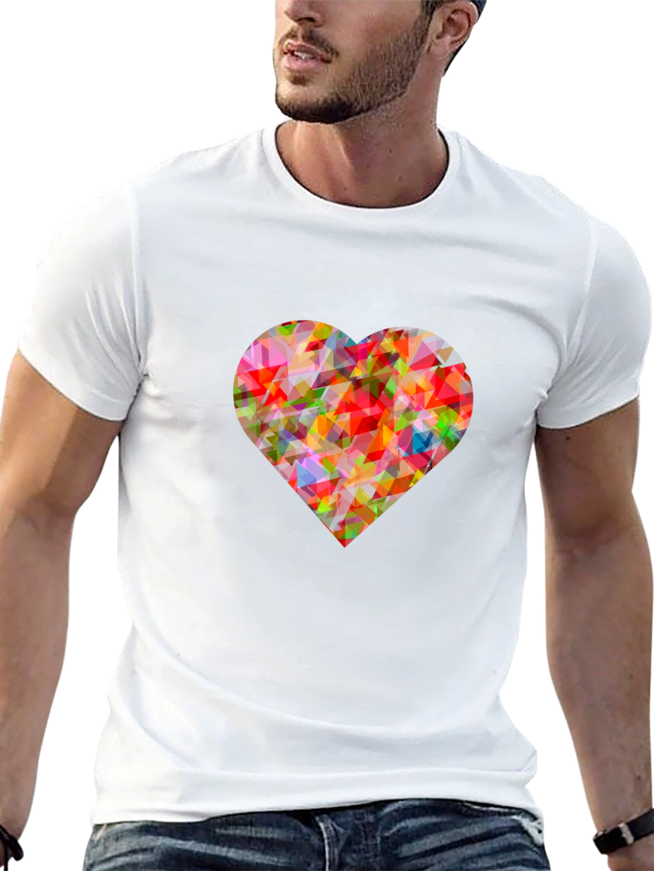 Geometric Heart Graphic Black T-Shirt