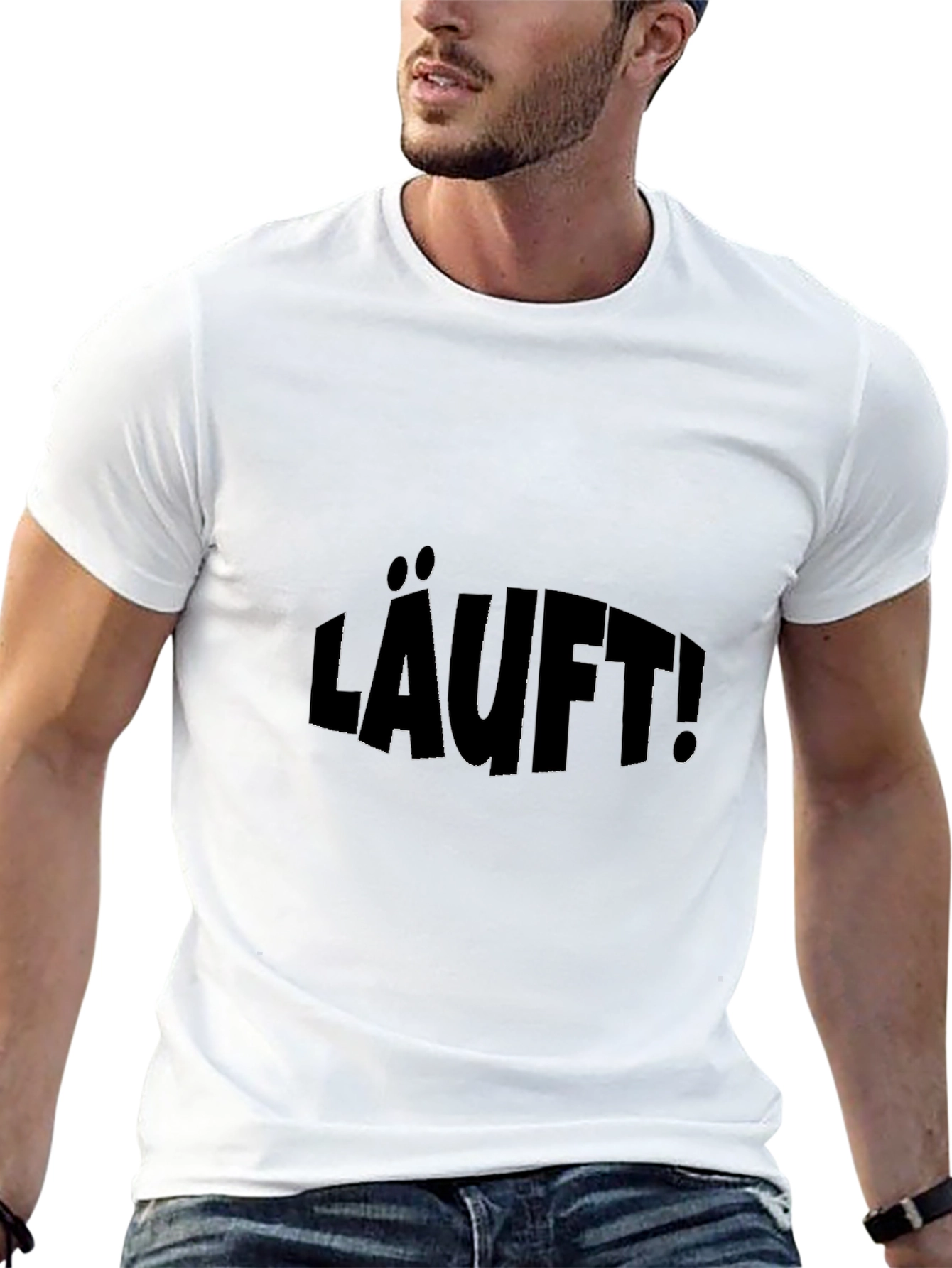 LÄUFT! Black Graphic T-Shirt - Funny German Slogan