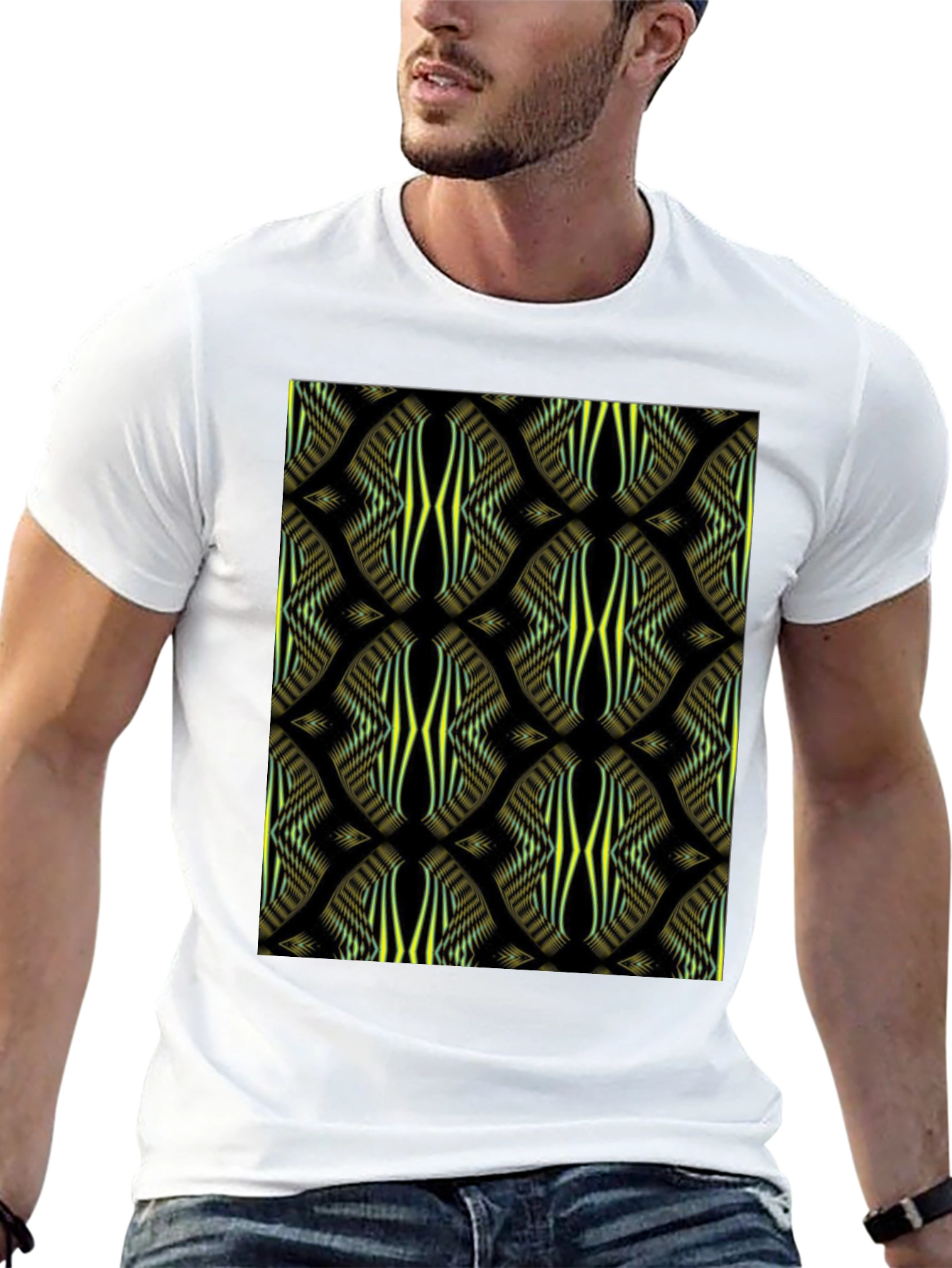 Abstract Pattern Print Black Tee
