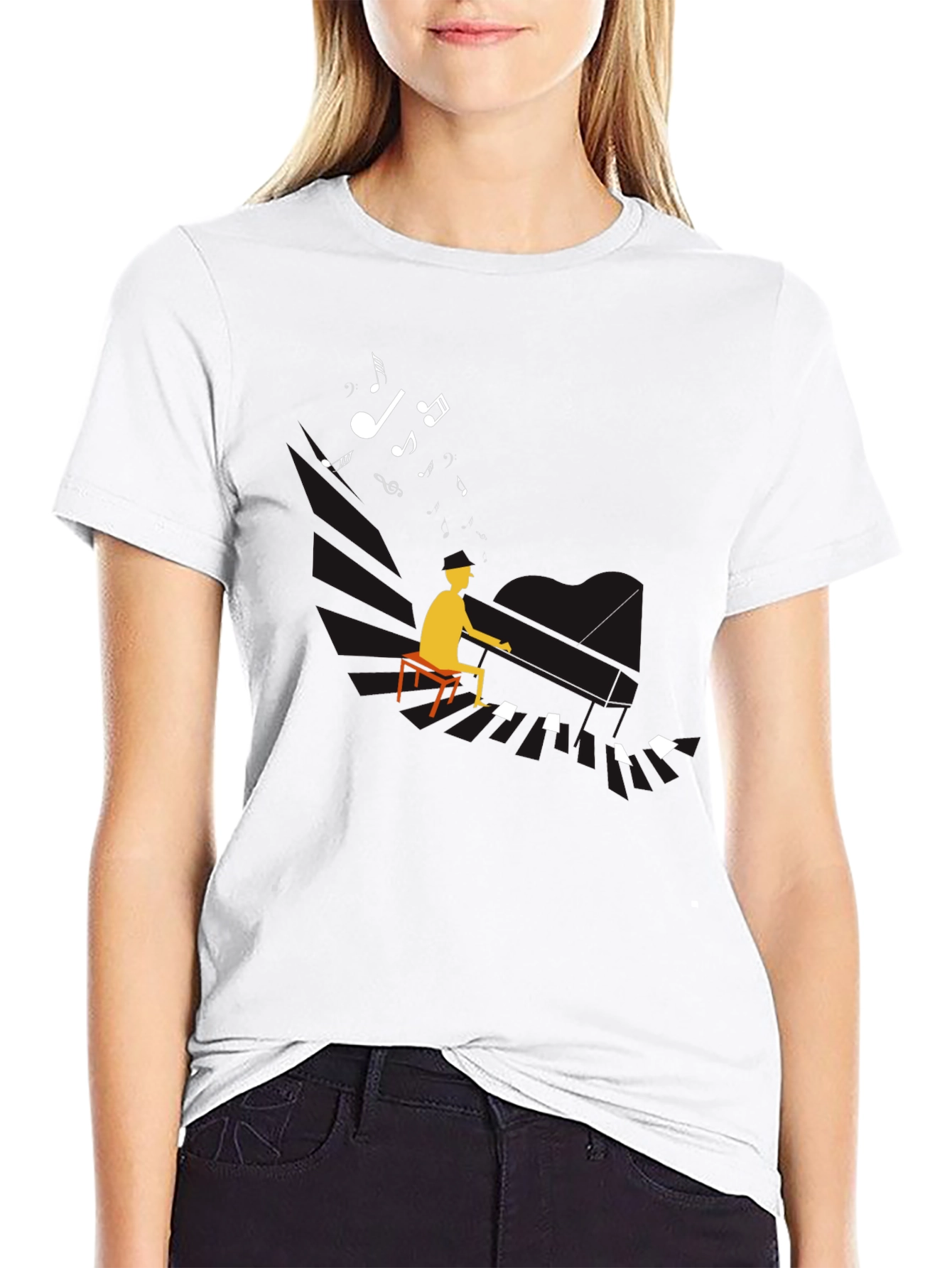 Piano Man Graphic Tee - Black Cotton T-Shirt