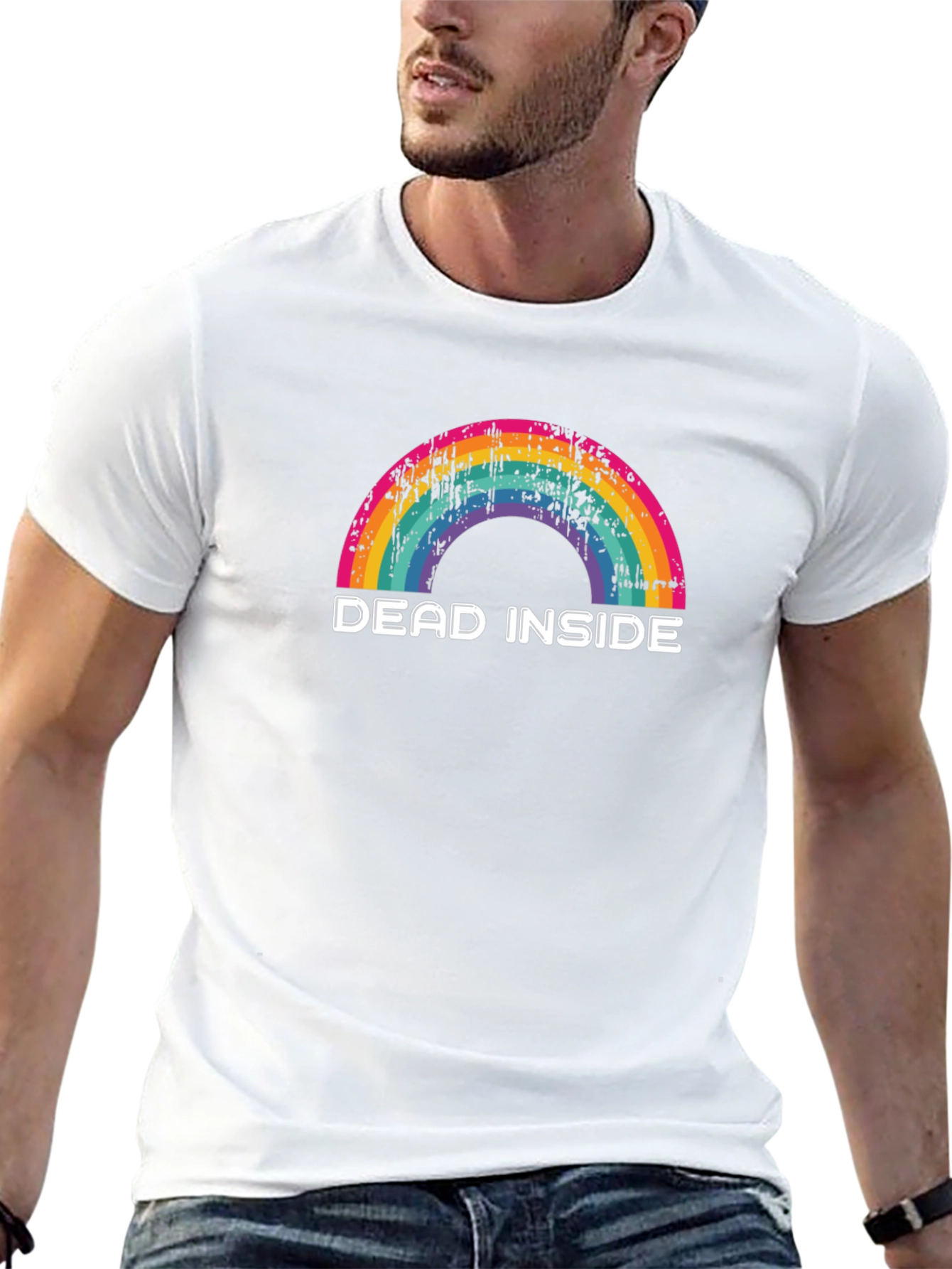 Dead Inside Rainbow Graphic Tee - Black Cotton T-Shirt