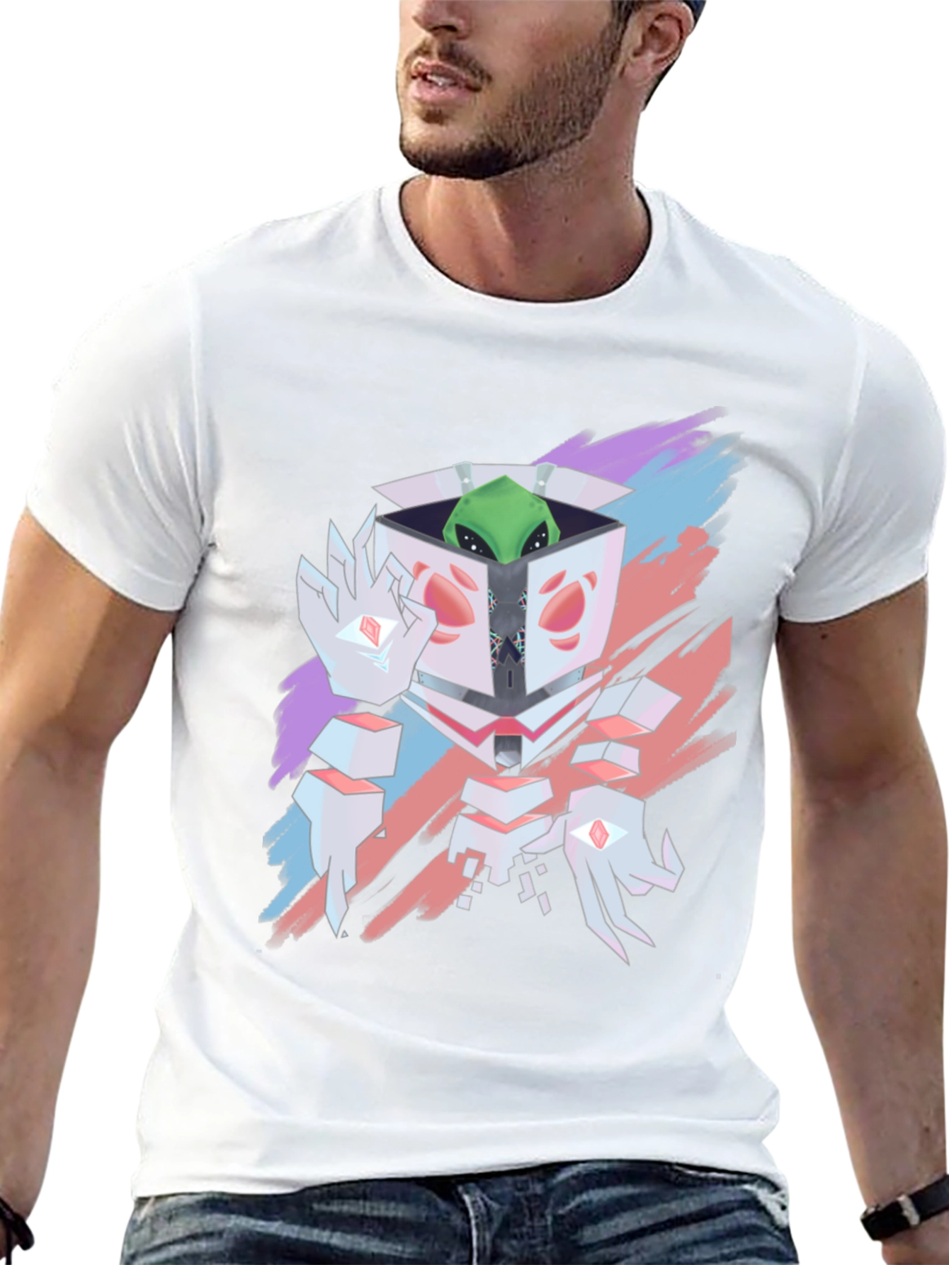 Geometric Alien in a Box Graphic T-Shirt