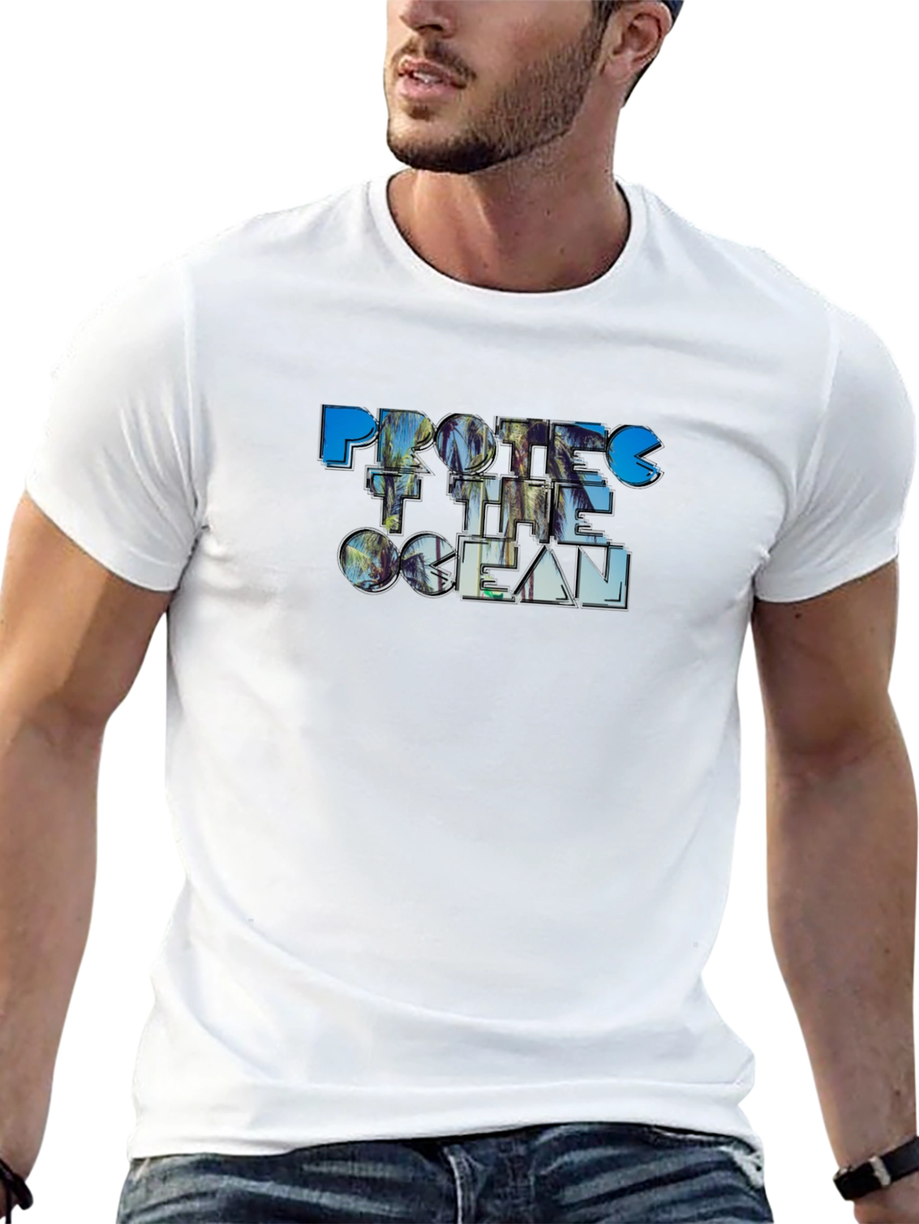 Protect the Ocean Graphic Print T-Shirt - Black