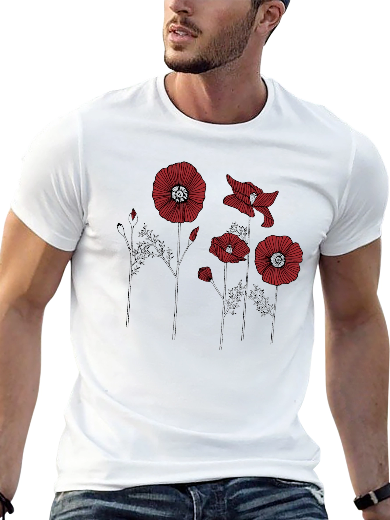 Floral Poppy Print Black T-Shirt