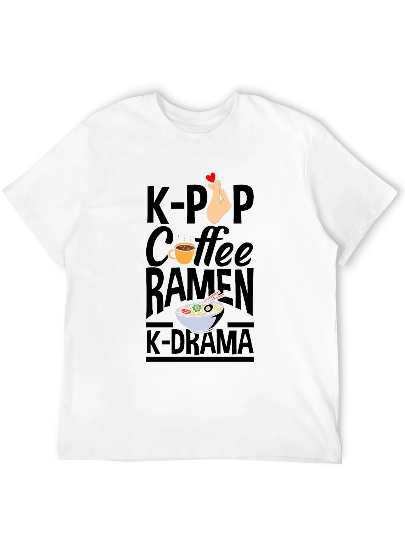 K-Pop Coffee Ramen K-Drama Black T-Shirt