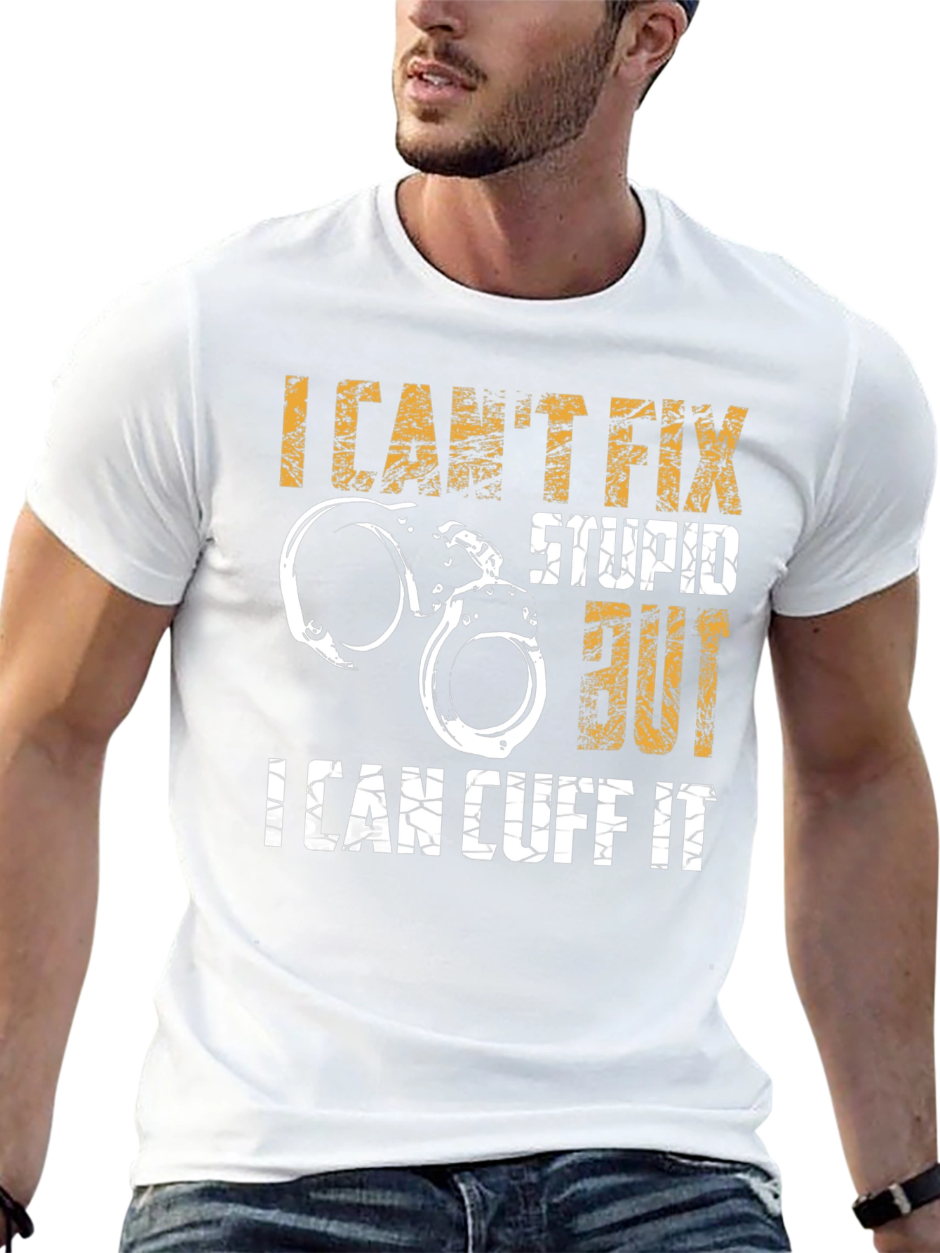Funny Police Handcuff T-Shirt - I Cant Fix Stupid