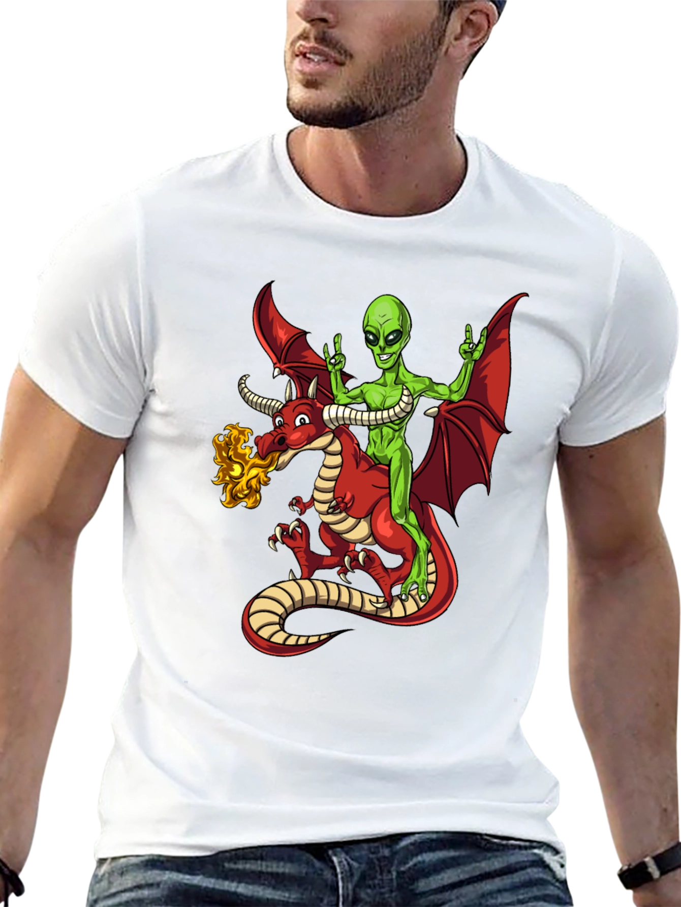 Alien Riding Dragon Graphic T-Shirt