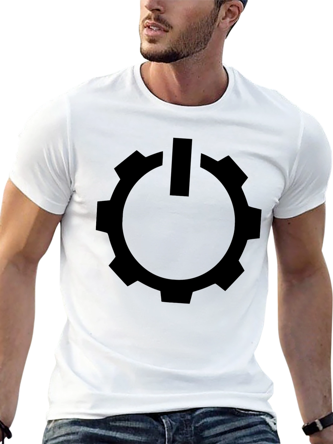 Gear Power Button Graphic Tee - Modern Black T-Shirt