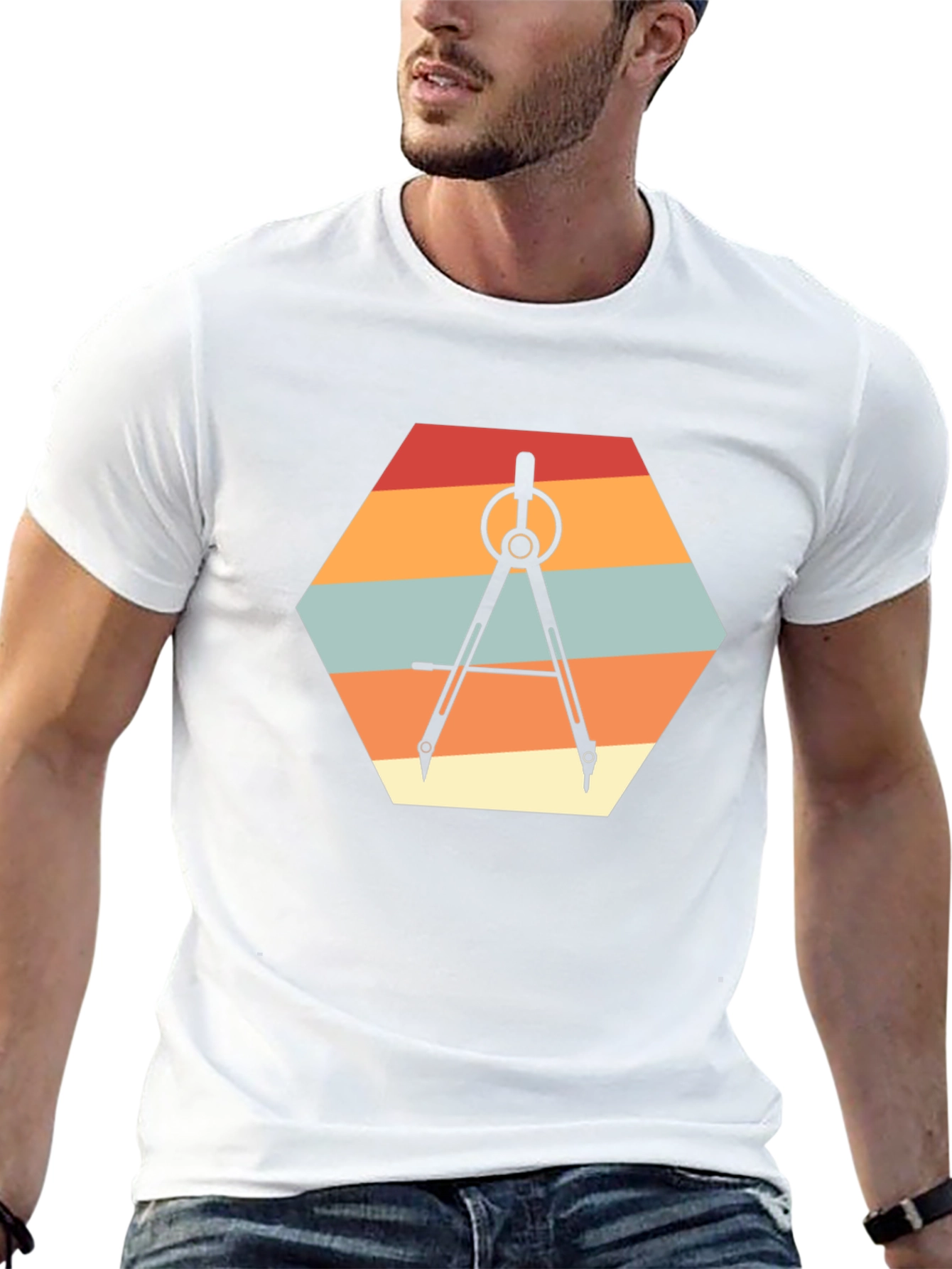Geometric Compass Graphic Tee - Retro Design