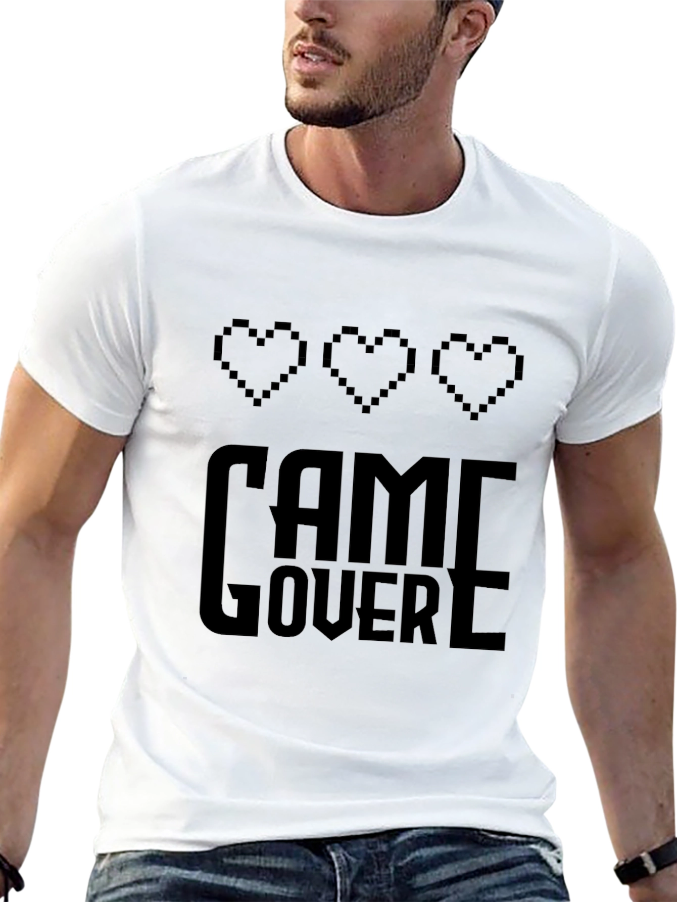 Game Over Pixel Heart Gamer T-Shirt - Black