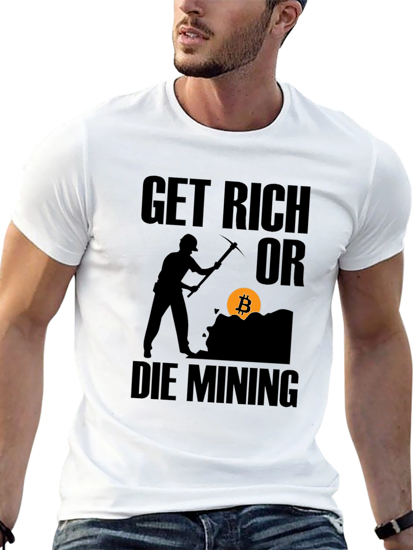 Get Rich or Die Mining Bitcoin Black T-Shirt