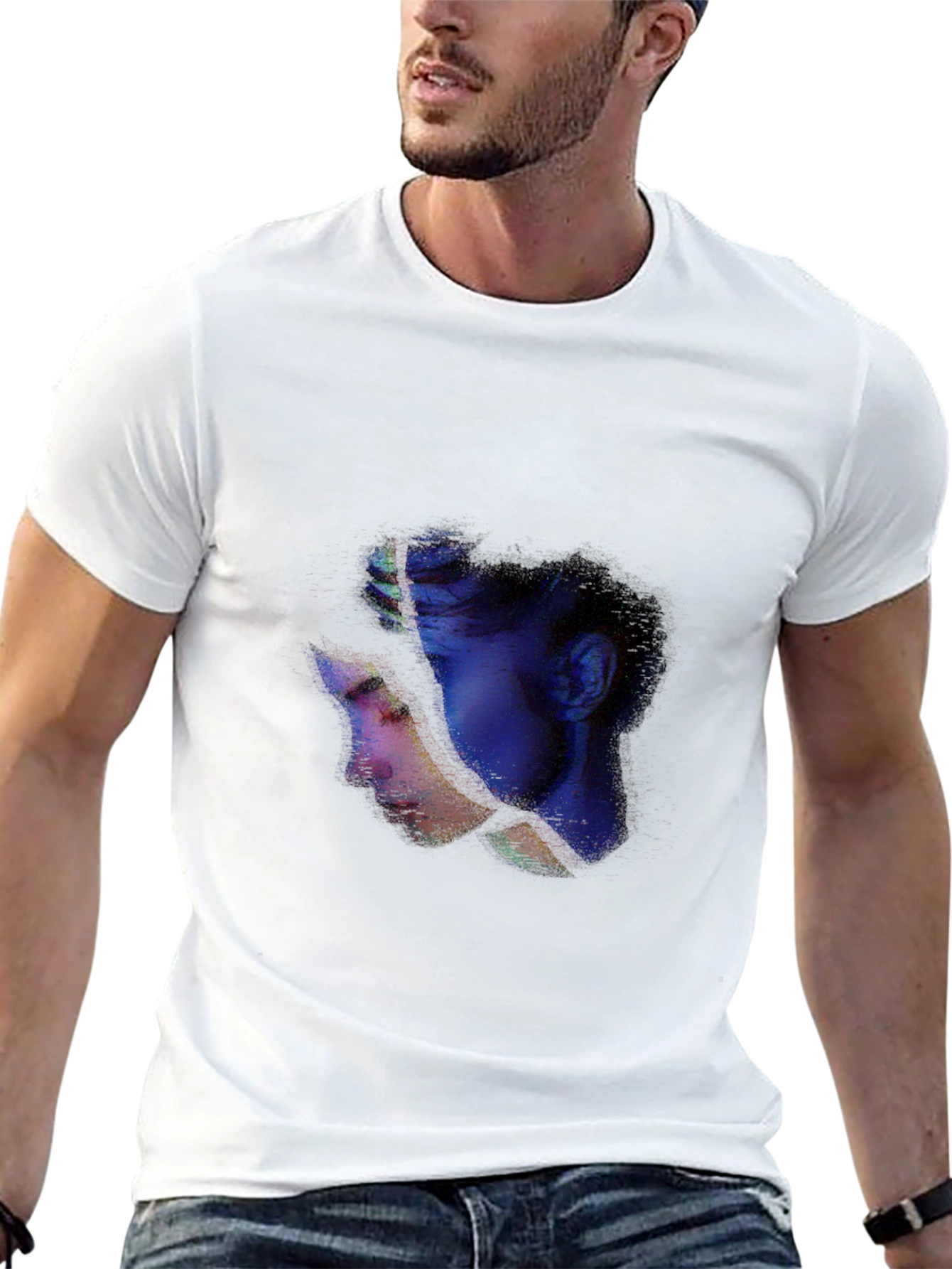 Abstract Face Graphic Tee - Casual Black T-Shirt