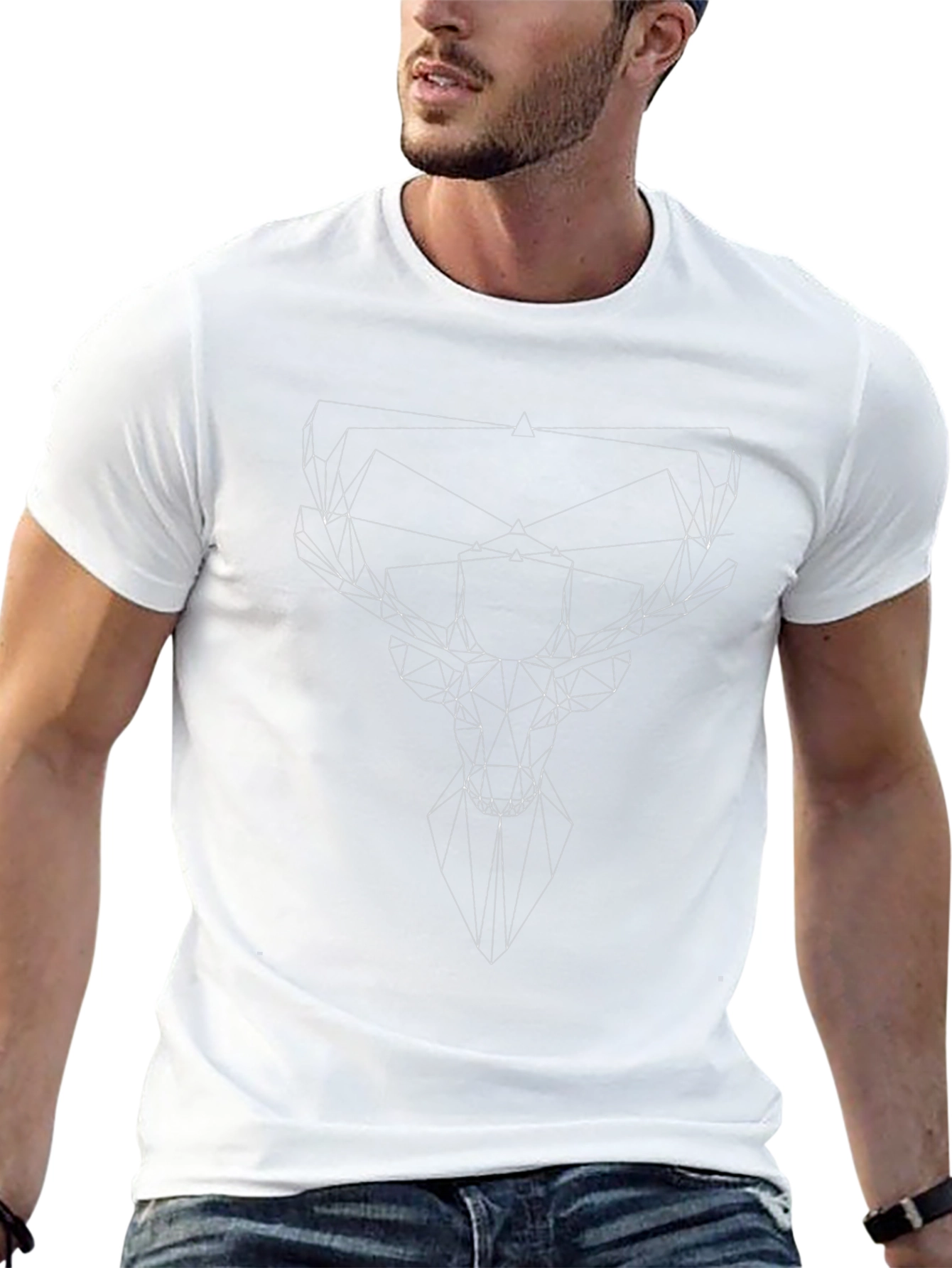 Geometric Deer Head Graphic Tee - Mens Black T-Shirt