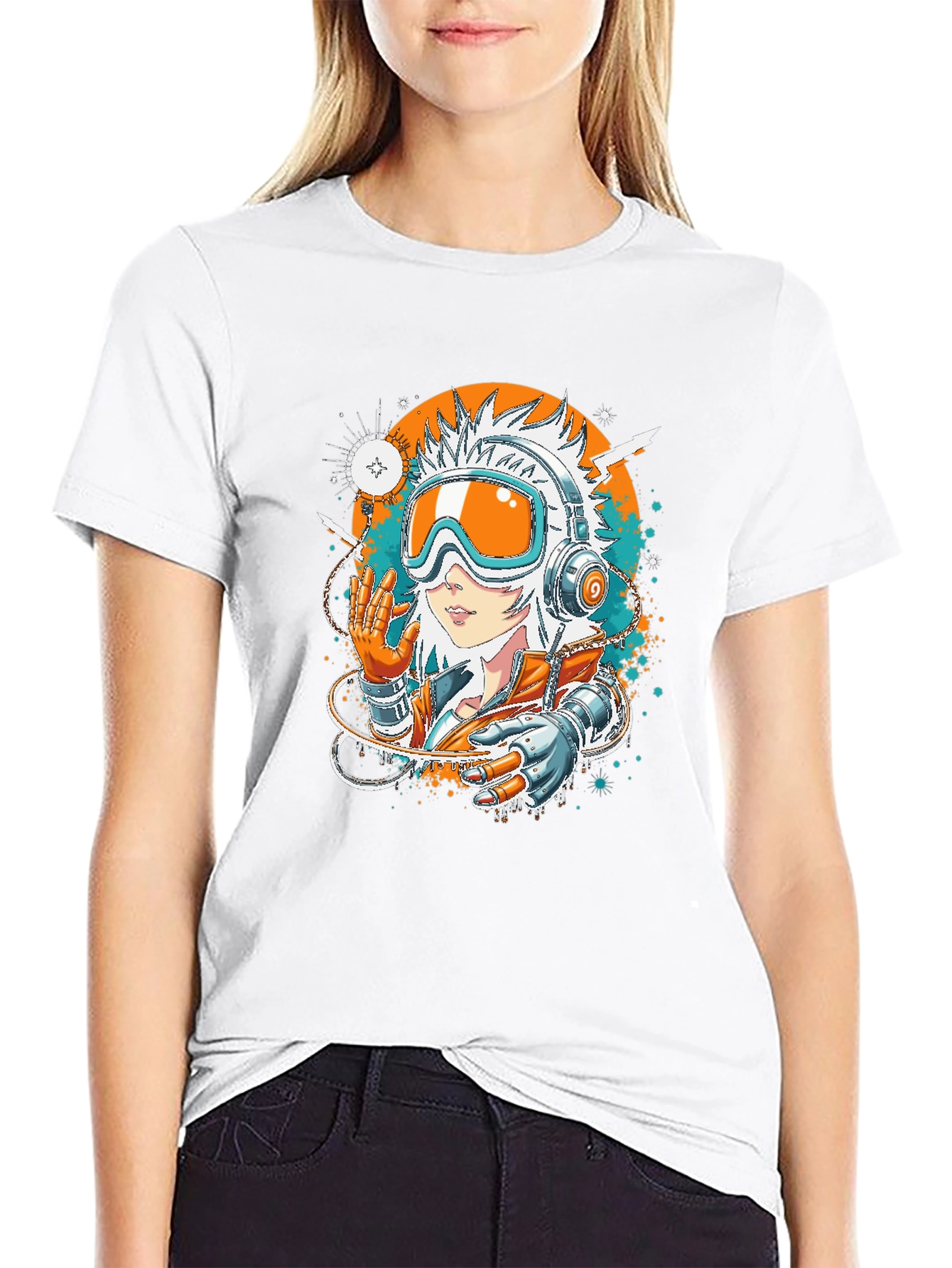 Futuristic Anime Girl Black T-Shirt