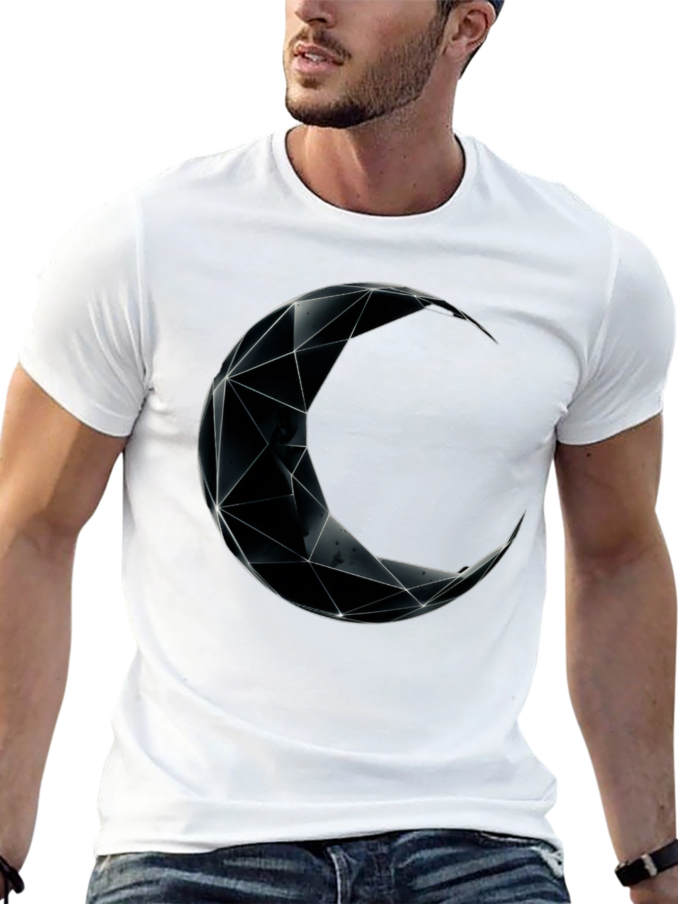 Geometric Moon Graphic Black T-Shirt