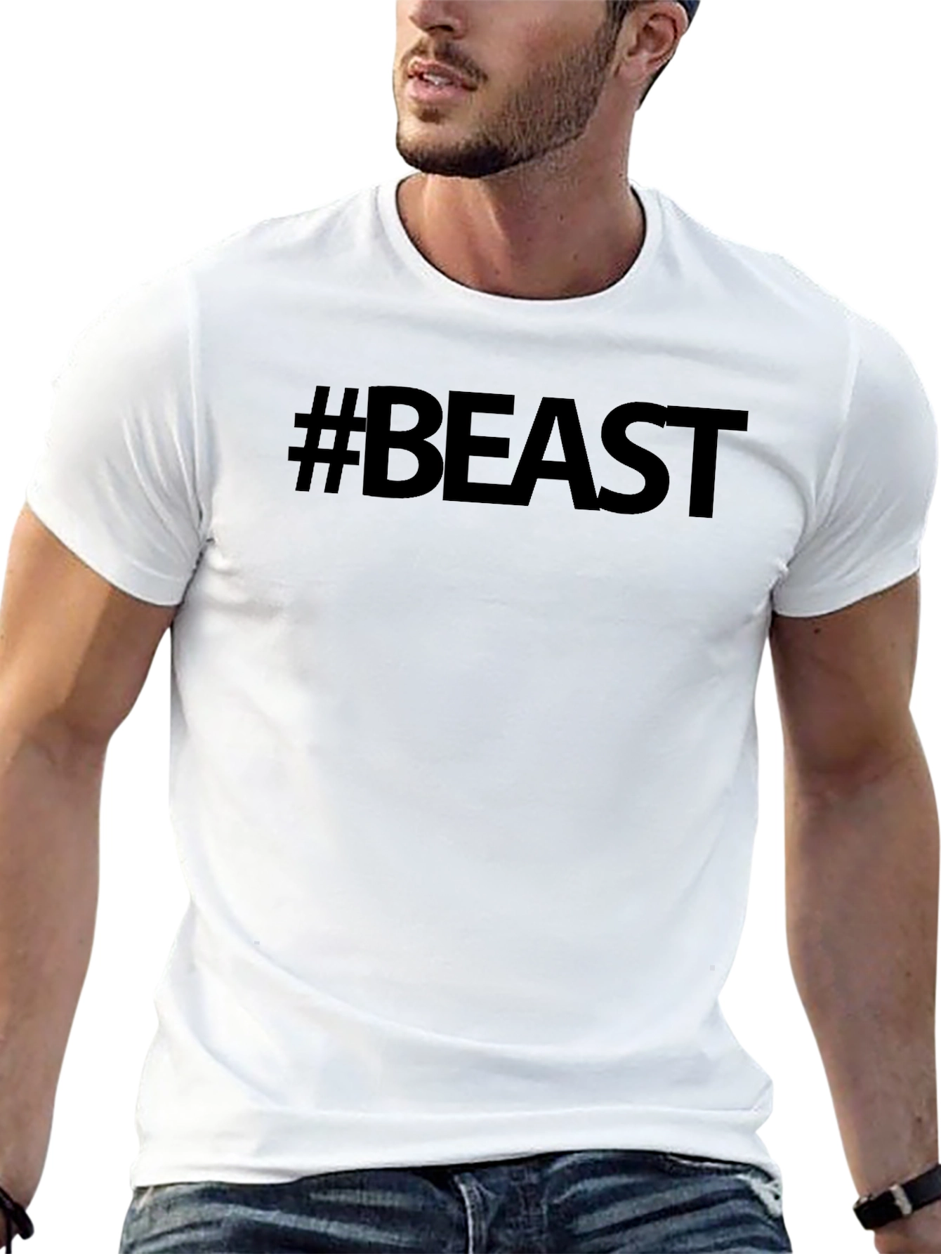 #Beast Black Cotton Graphic Tee - Mens Style