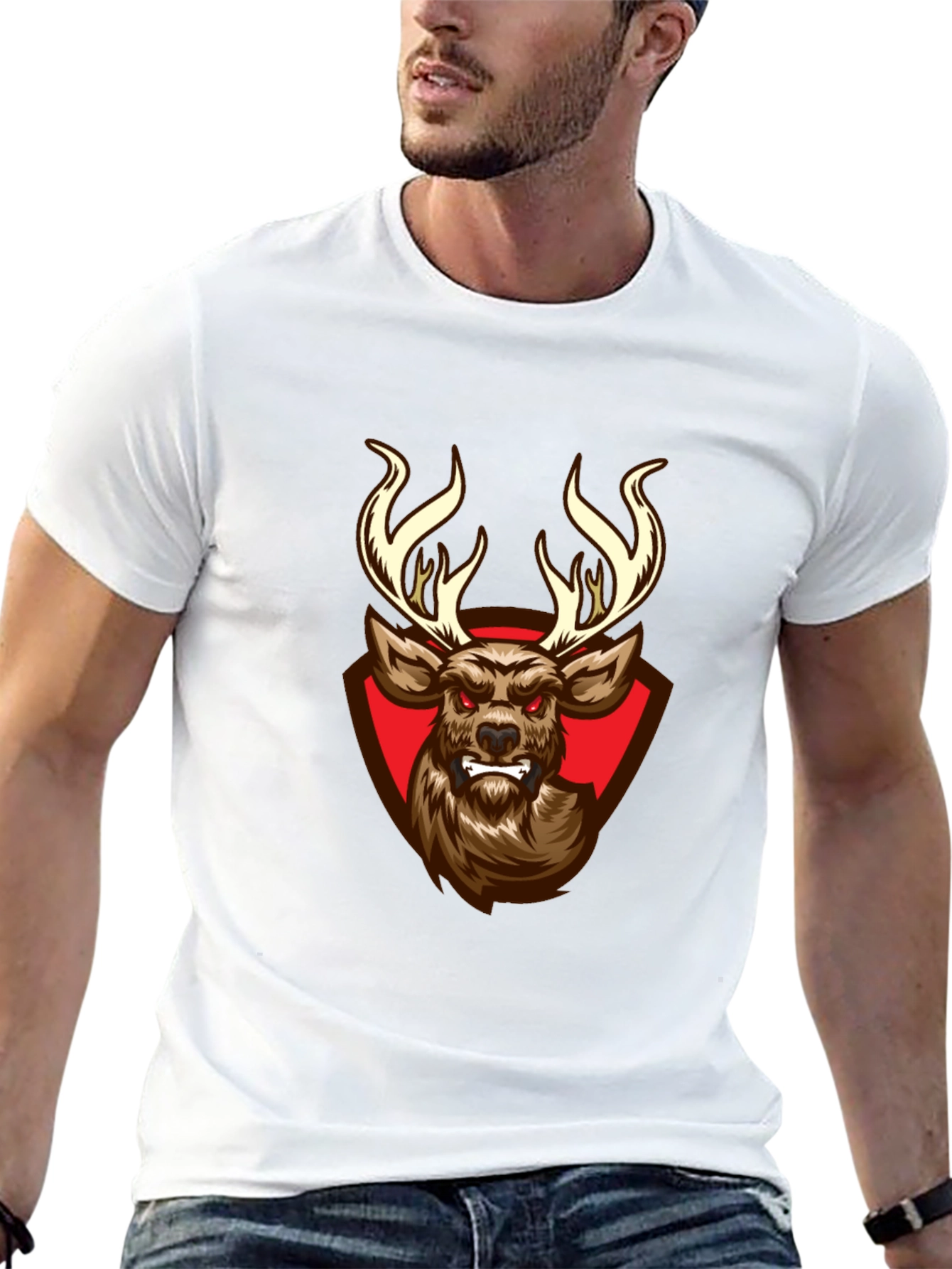 Black T-Shirt with Aggressive Deer Graphic