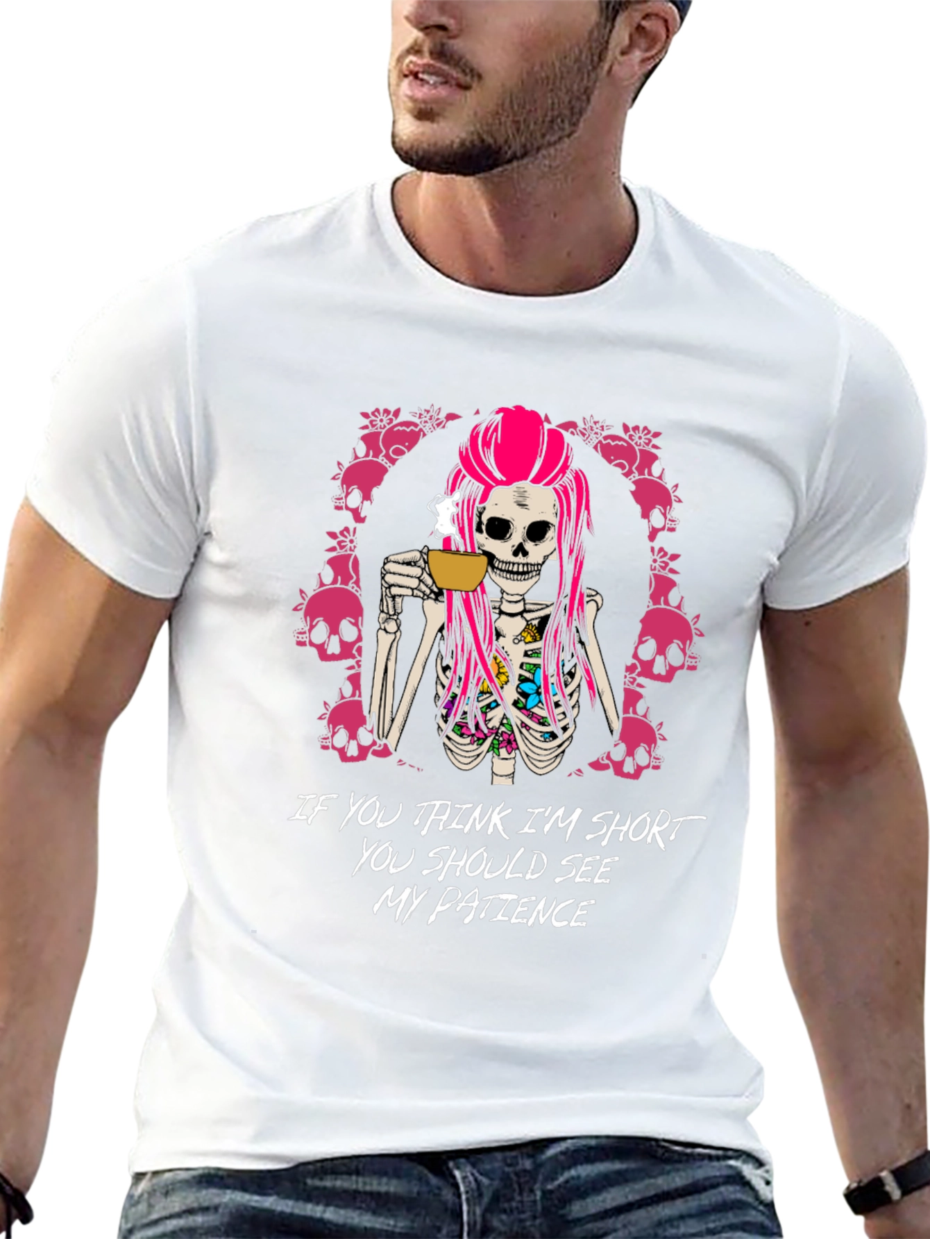 Funny Skeleton Coffee T-Shirt - Short Patience