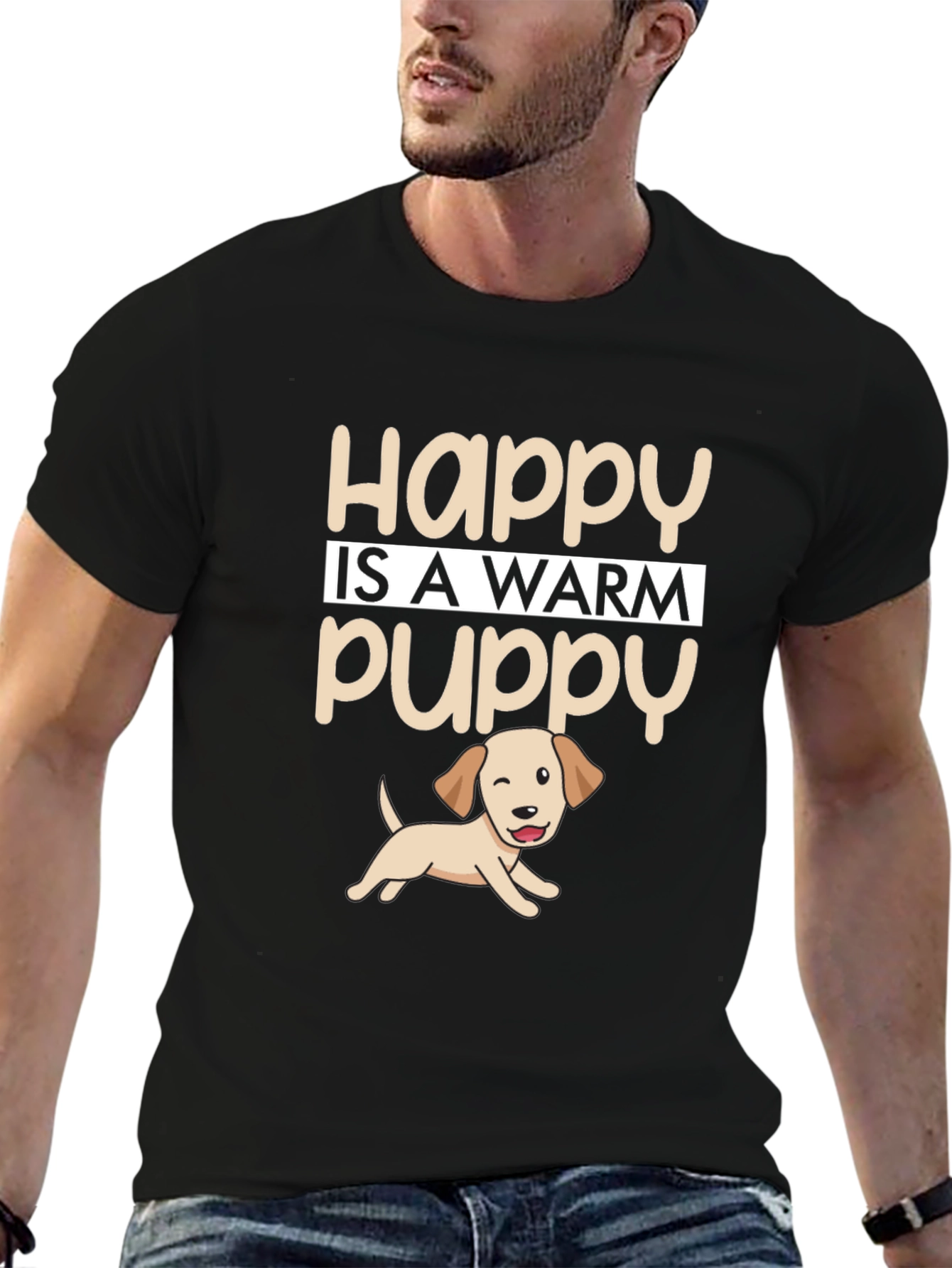 Happy Is A Warm Puppy T-Shirt – Cute Dog Lover Gift Tee