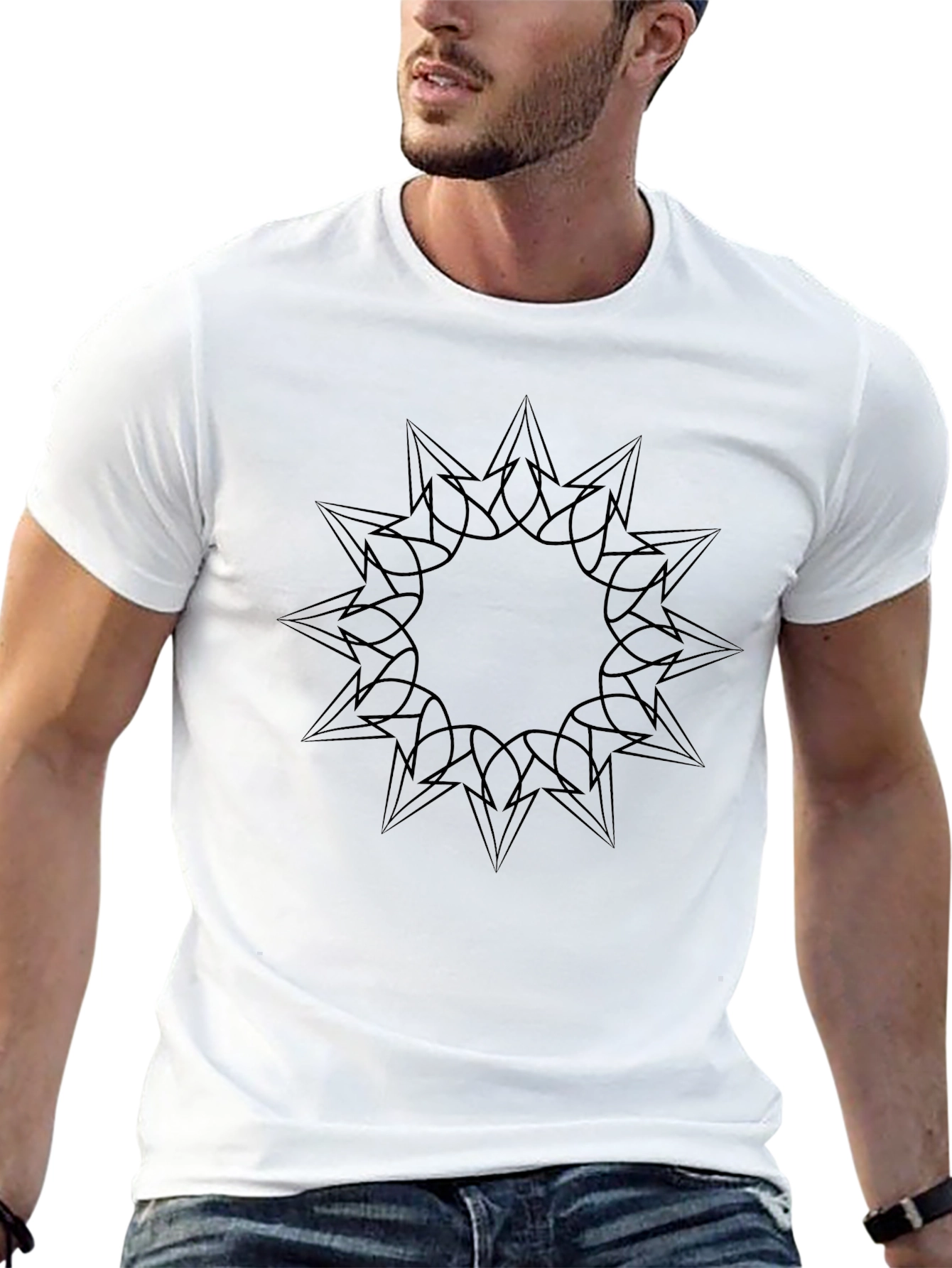 Geometric Starburst Graphic Black T-Shirt