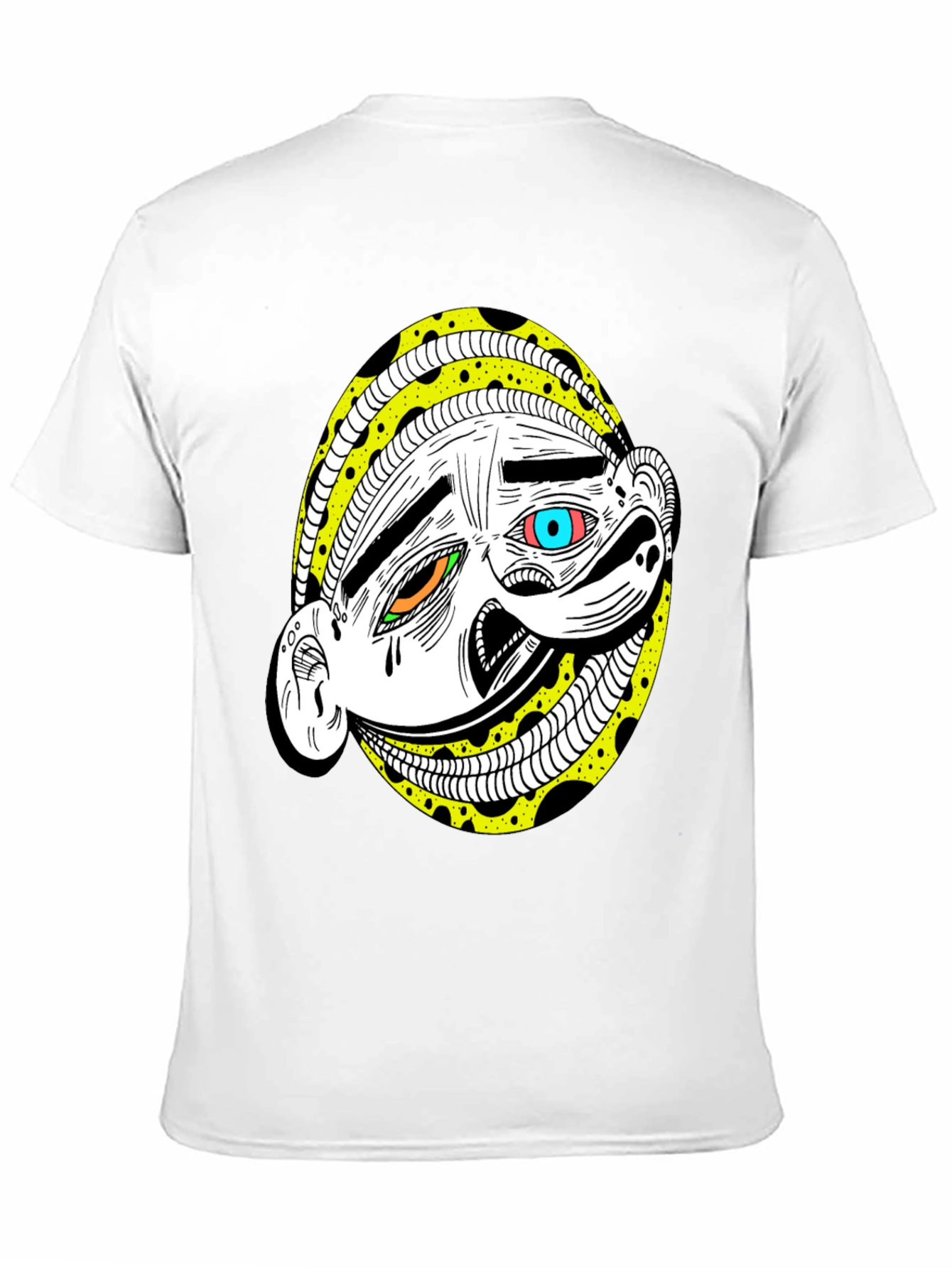 Abstract Cartoon Face Graphic Tee - Black