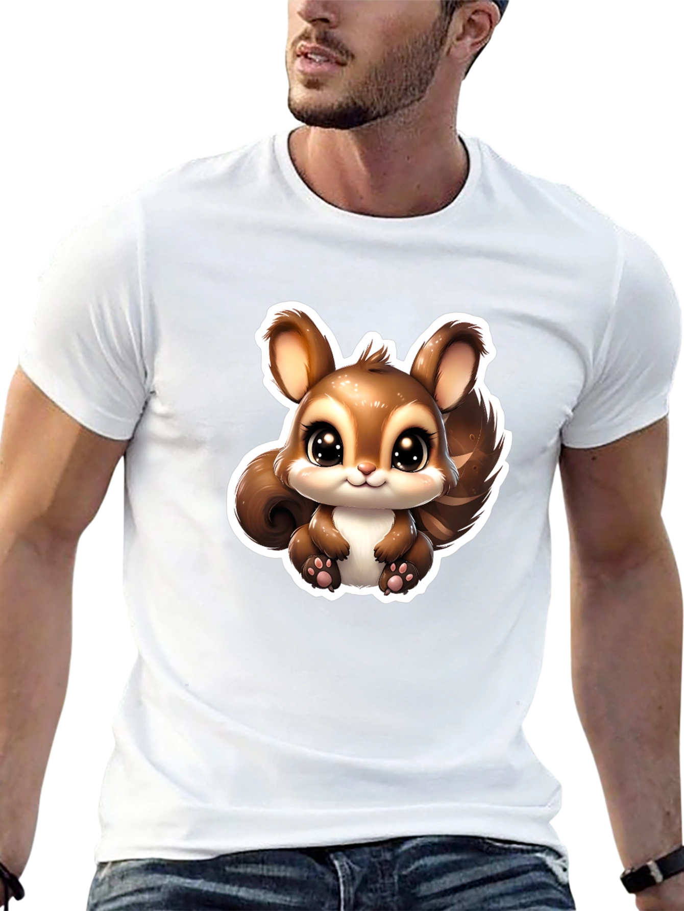 Cute Squirrel Graphic Tee - Black