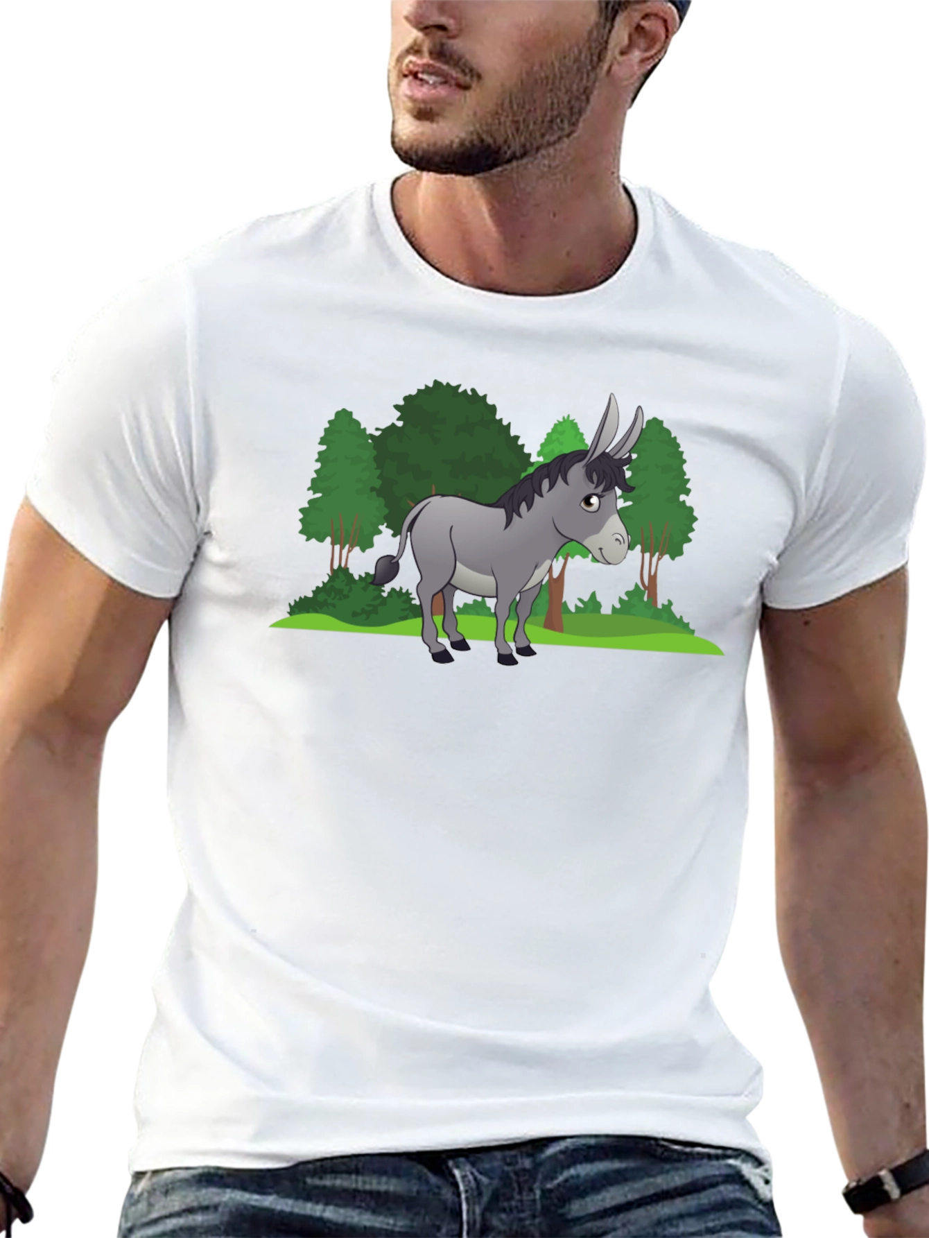 Cartoon Donkey Graphic Tee - Black Unisex T-Shirt