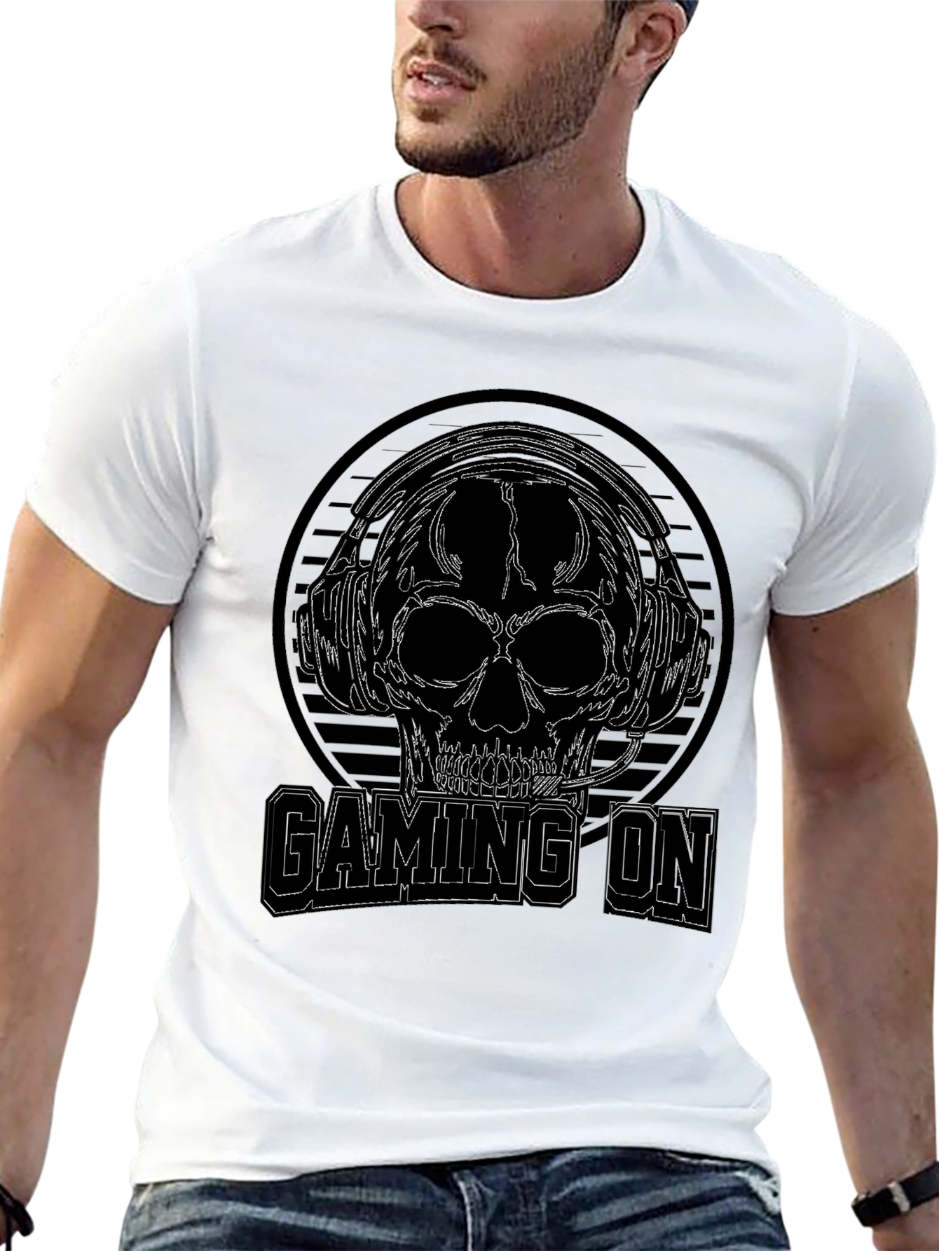 Gaming On Skull Graphic Black T-Shirt
