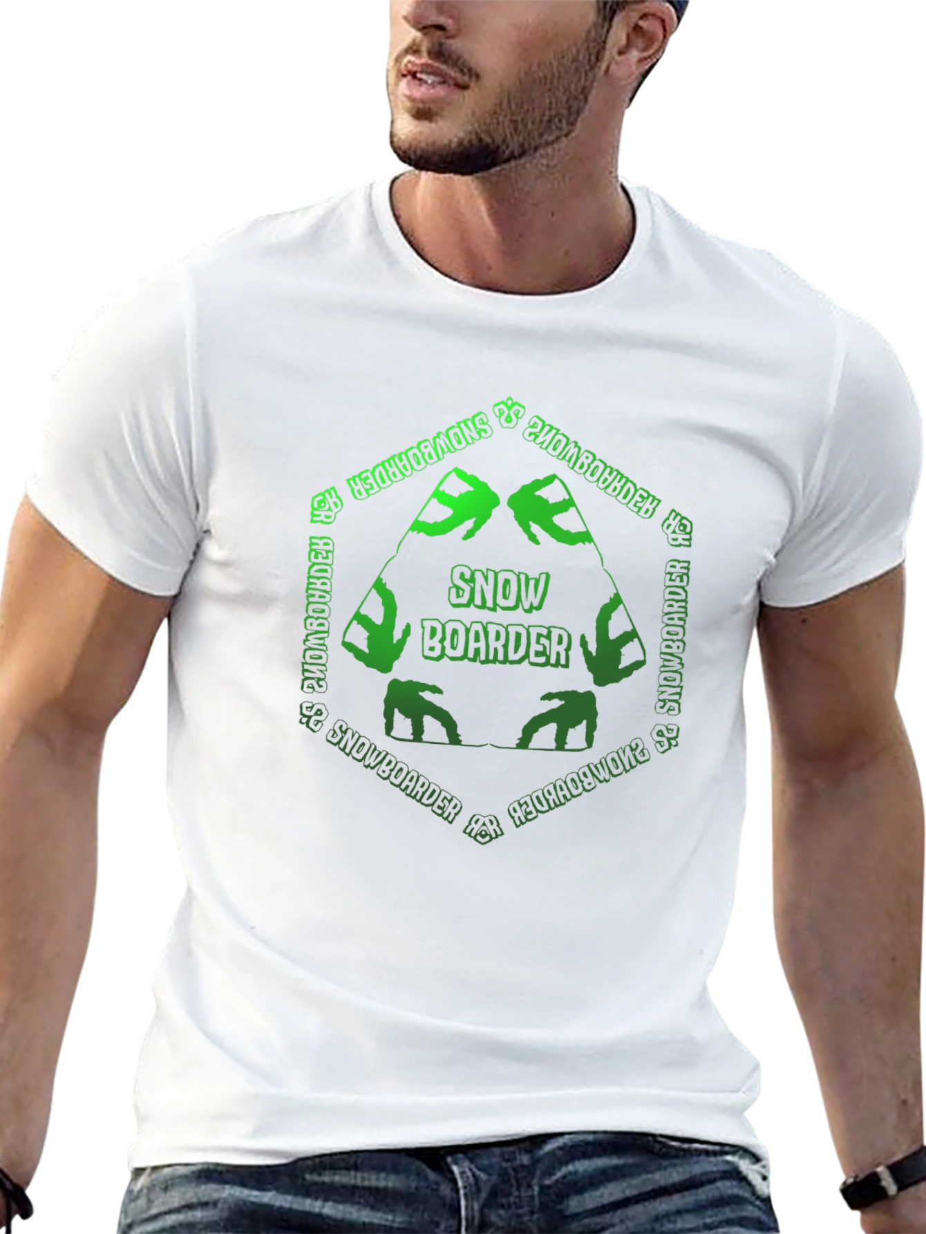 Snowboarder T-Shirt: Green Hexagon Design