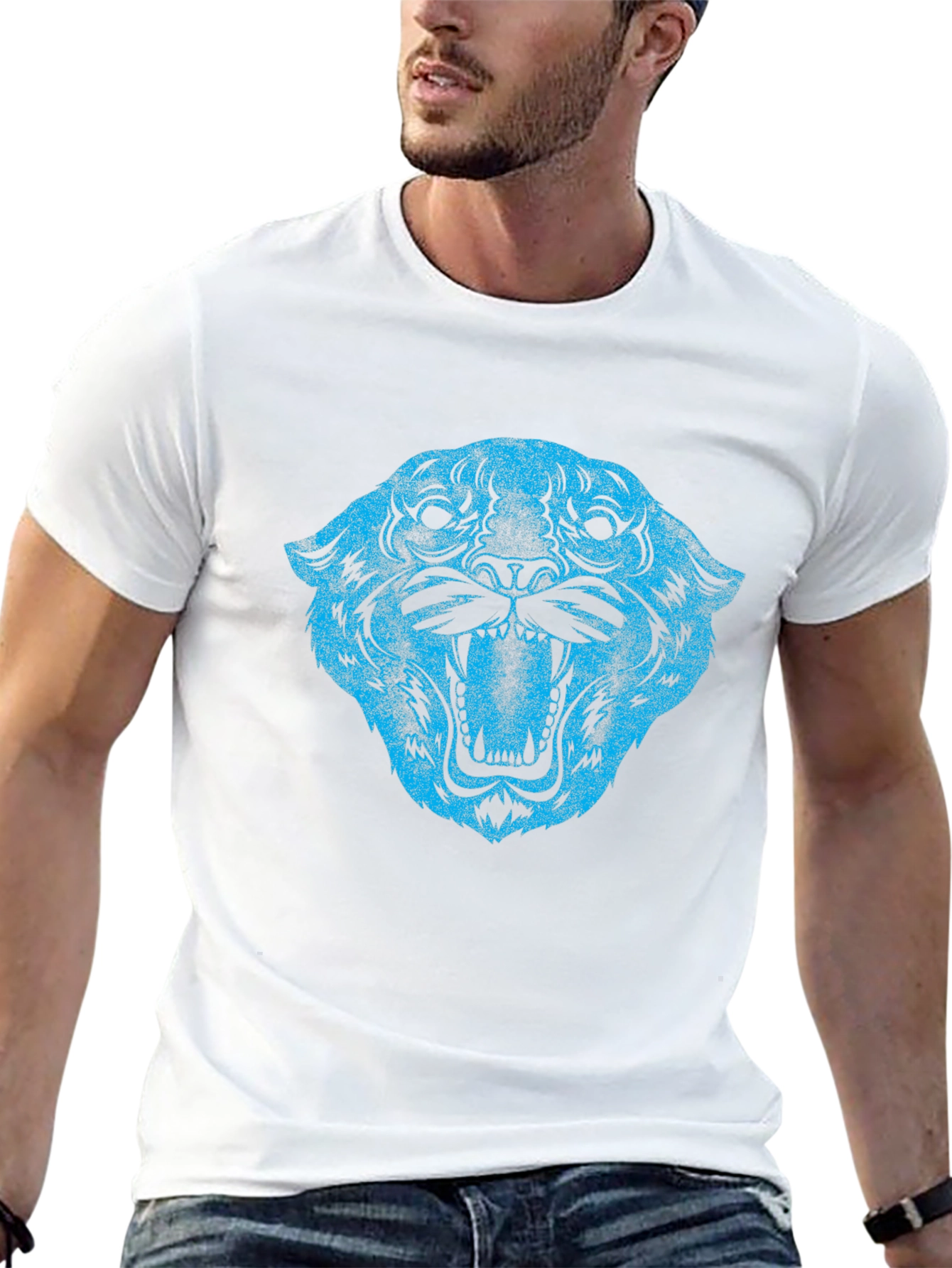 Blue Tiger Graphic Black T-Shirt