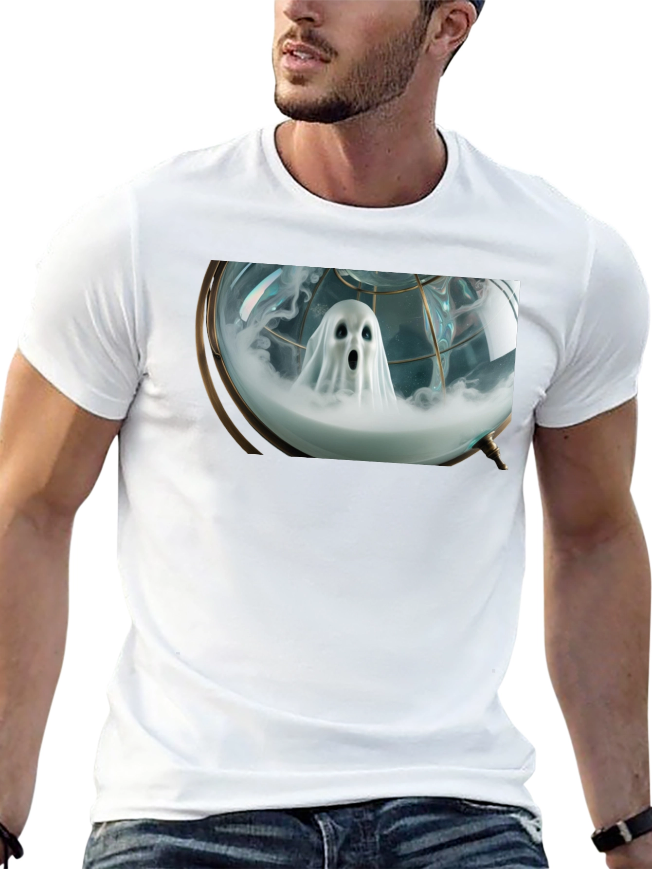 Ghost Globe Graphic T-Shirt - Spooky Style