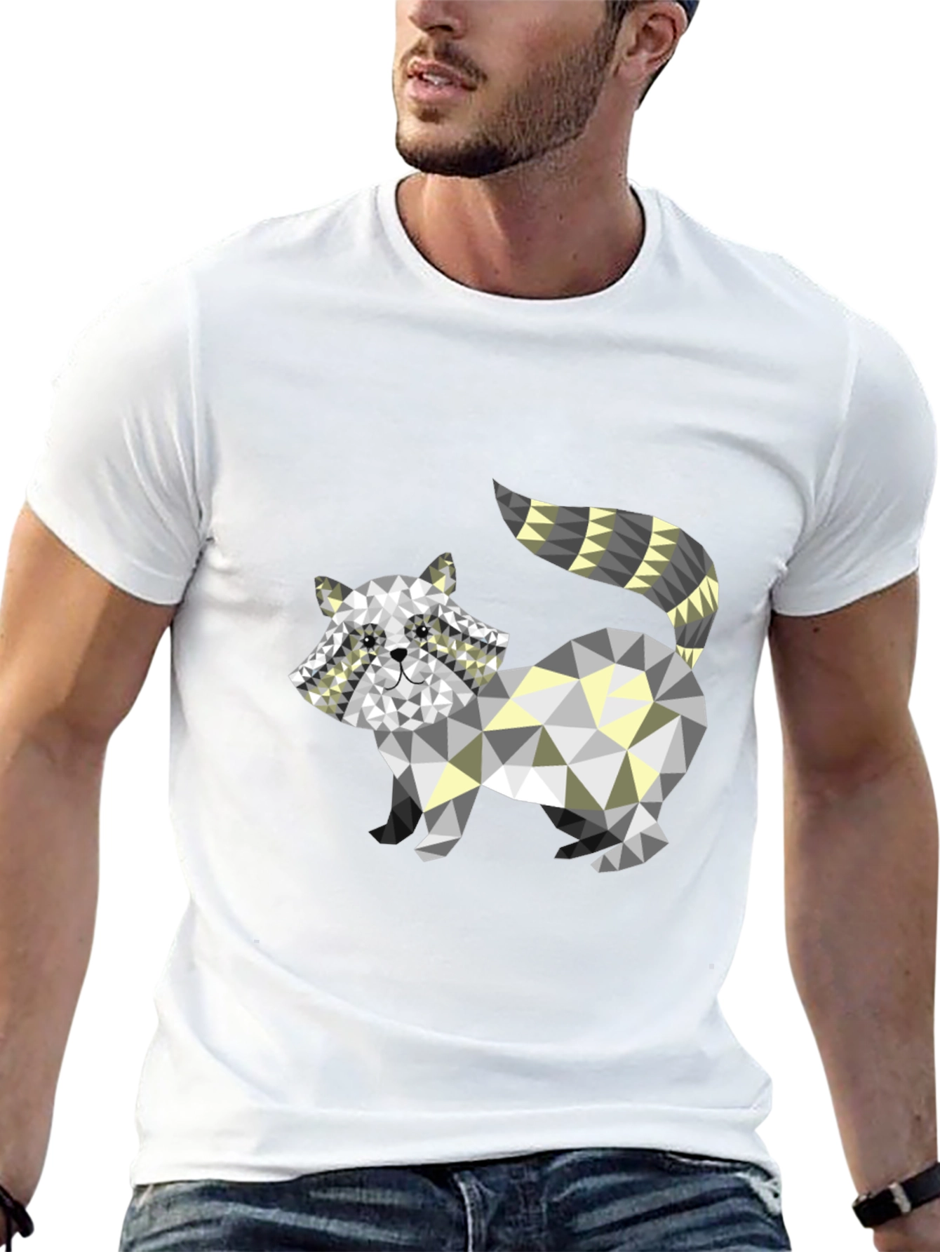 Geometric Raccoon Graphic Tee - Black