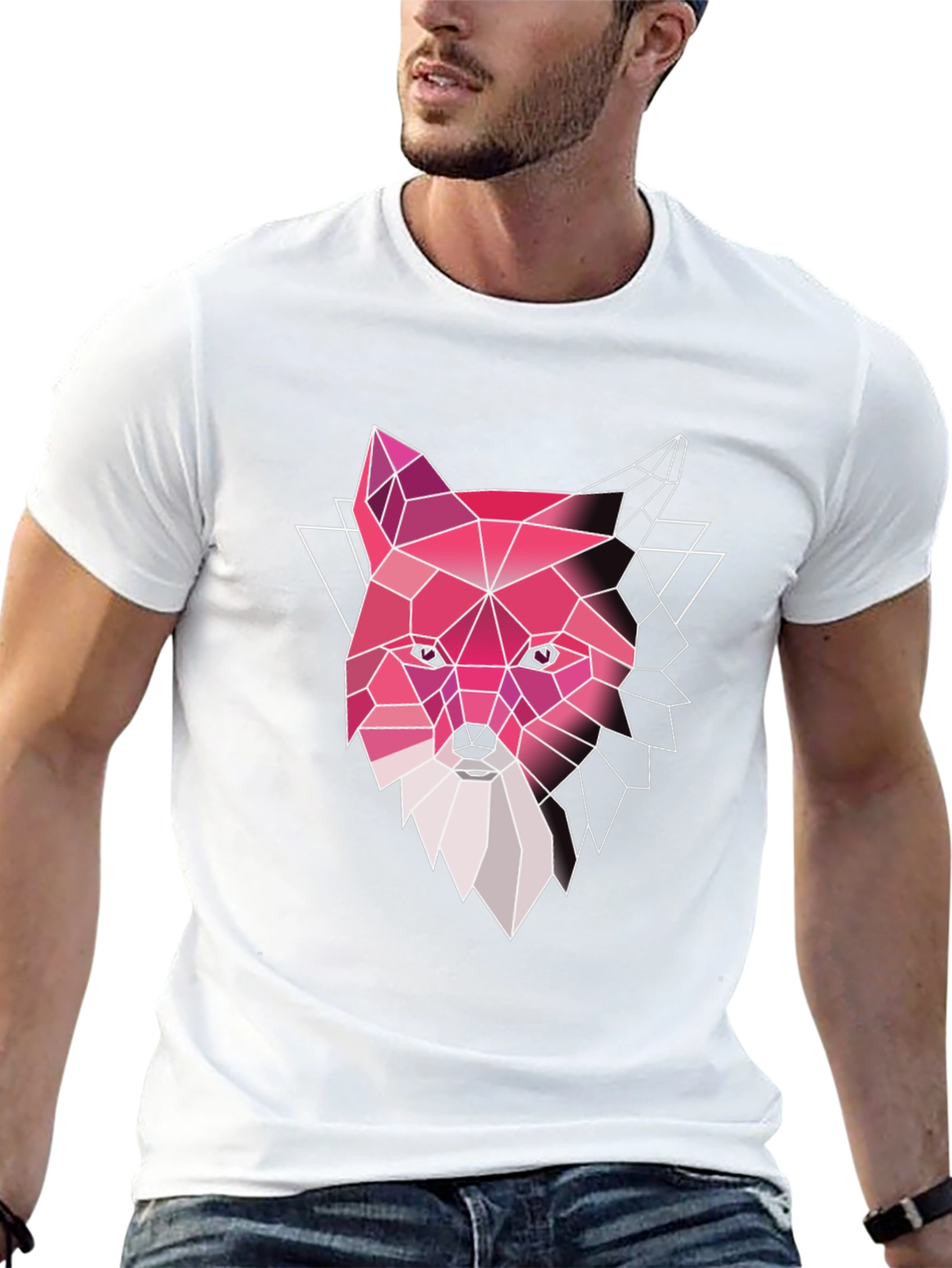 Geometric Fox Graphic Tee - Stylish Mens Black T-Shirt