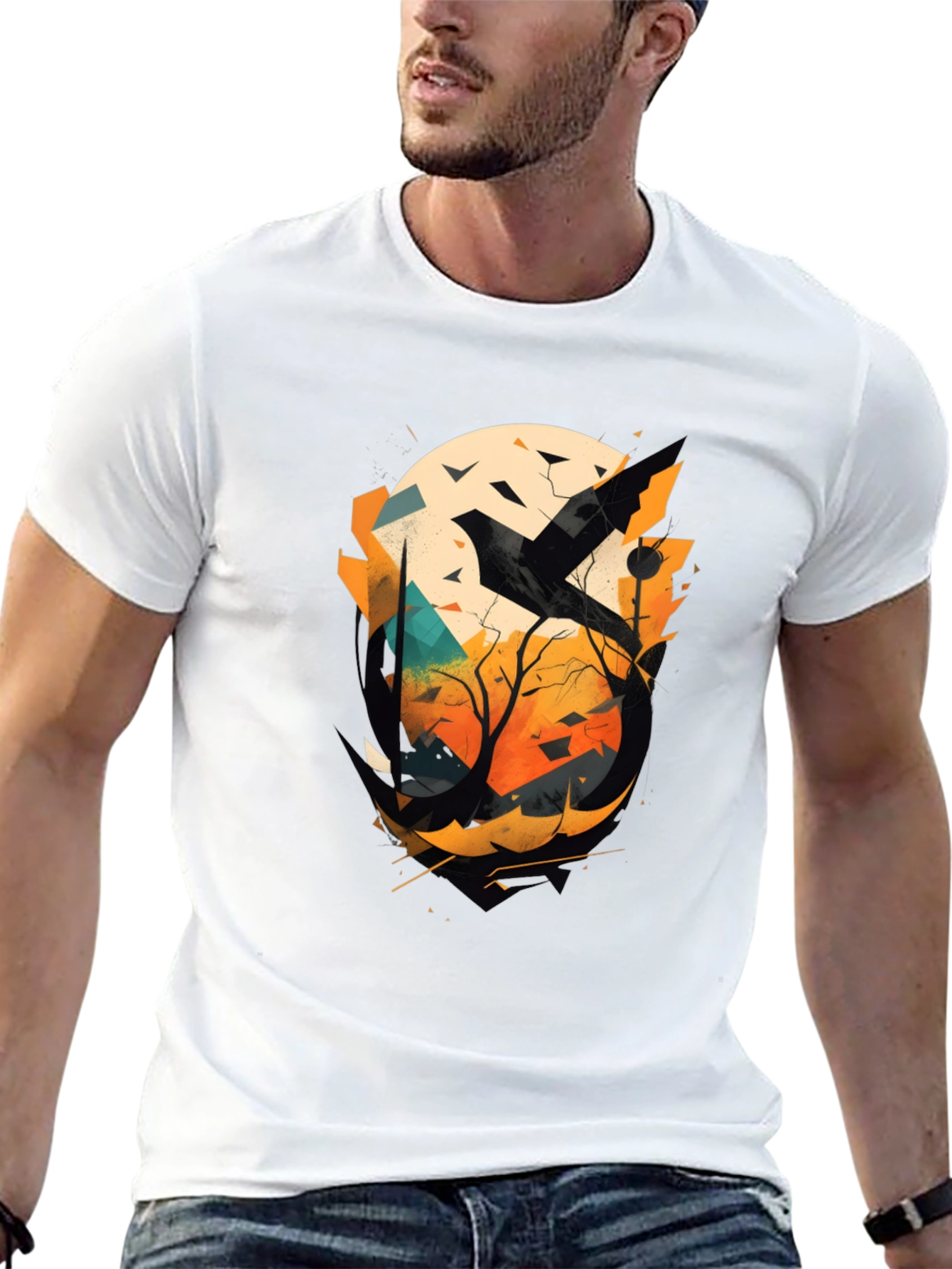 Abstract Raven Graphic Tee - Mens Black T-Shirt